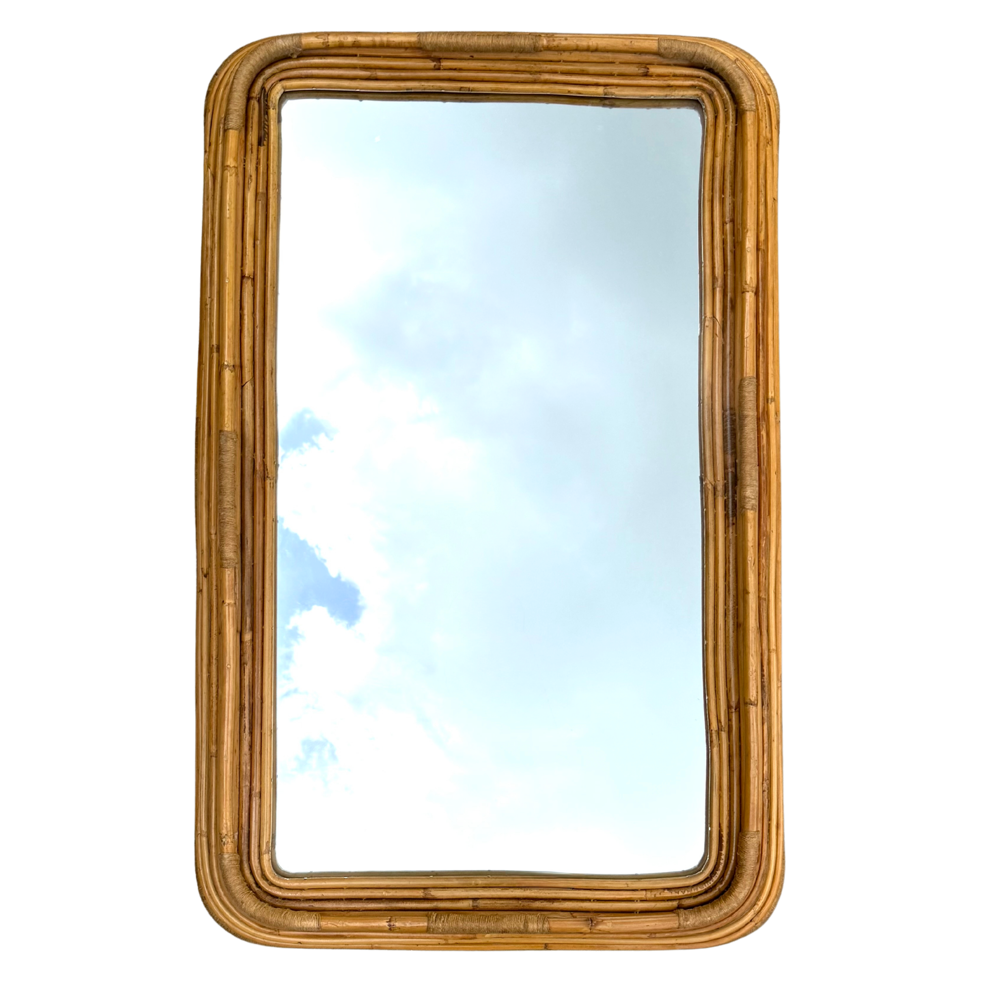 Vintage Coiled & Pencil Reed Rattan Mirror