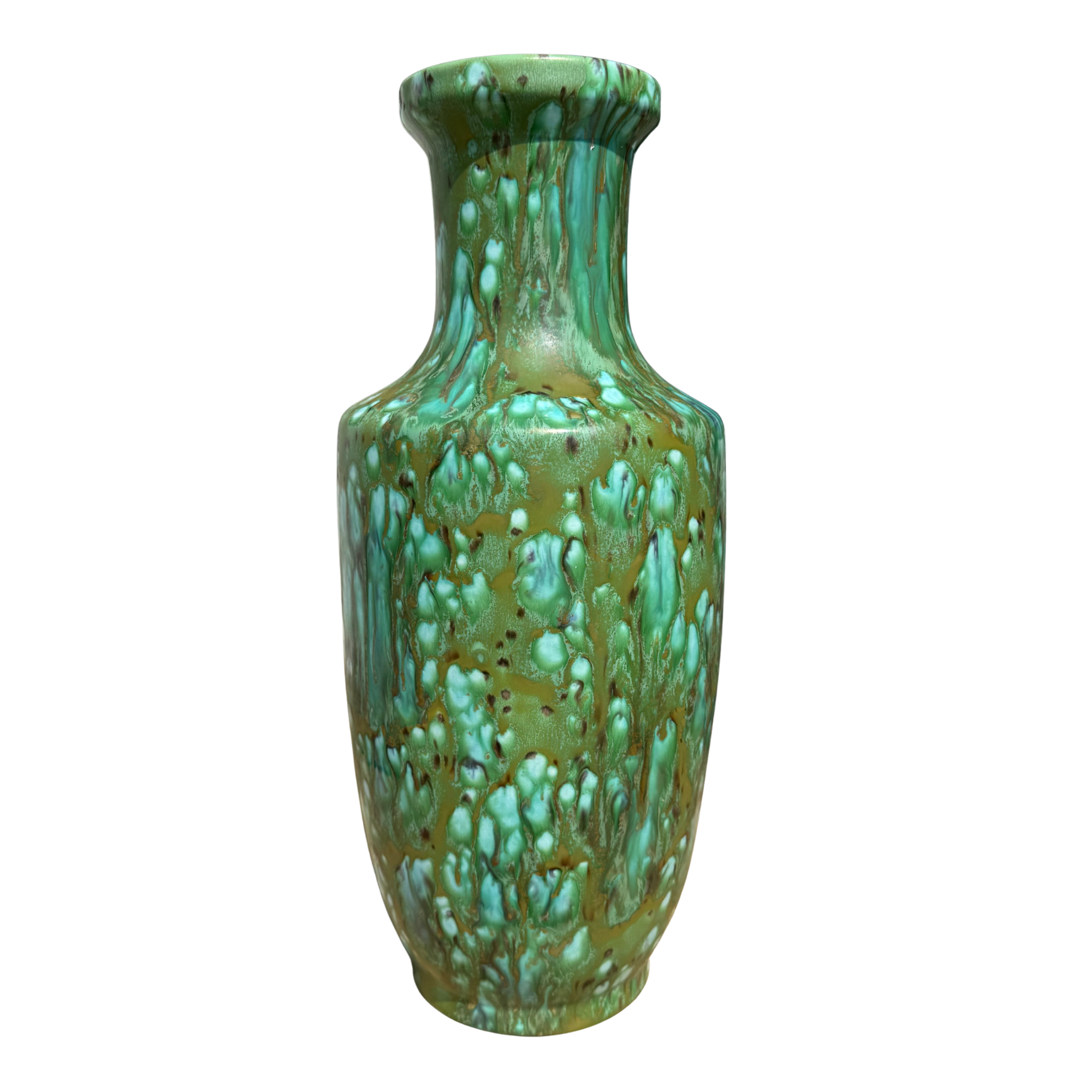 Vintage Drip Glaze Ceramic Vase in Emerald & Turquoise