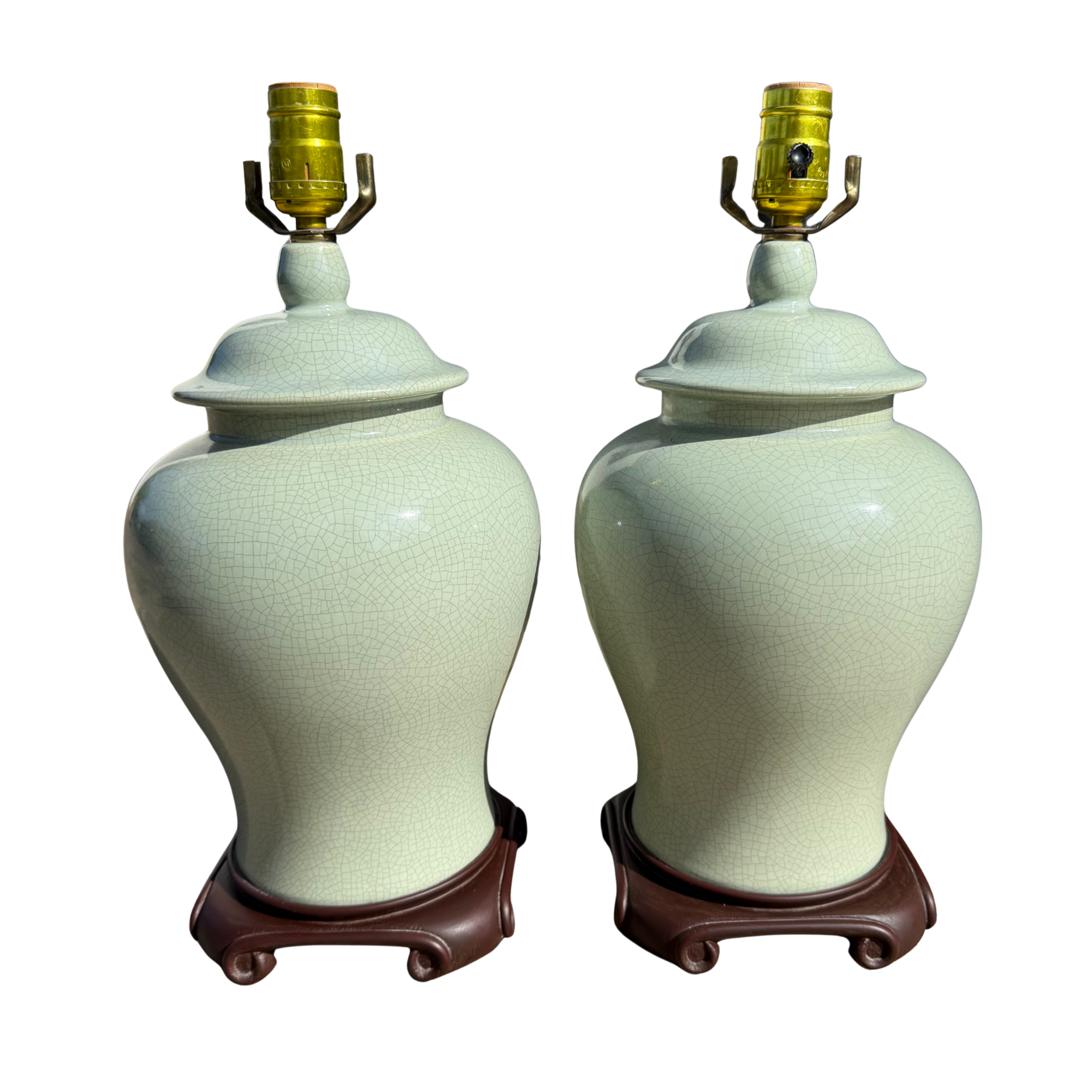 Vintage Green Crackle Ginger Jar Lamps - A Pair