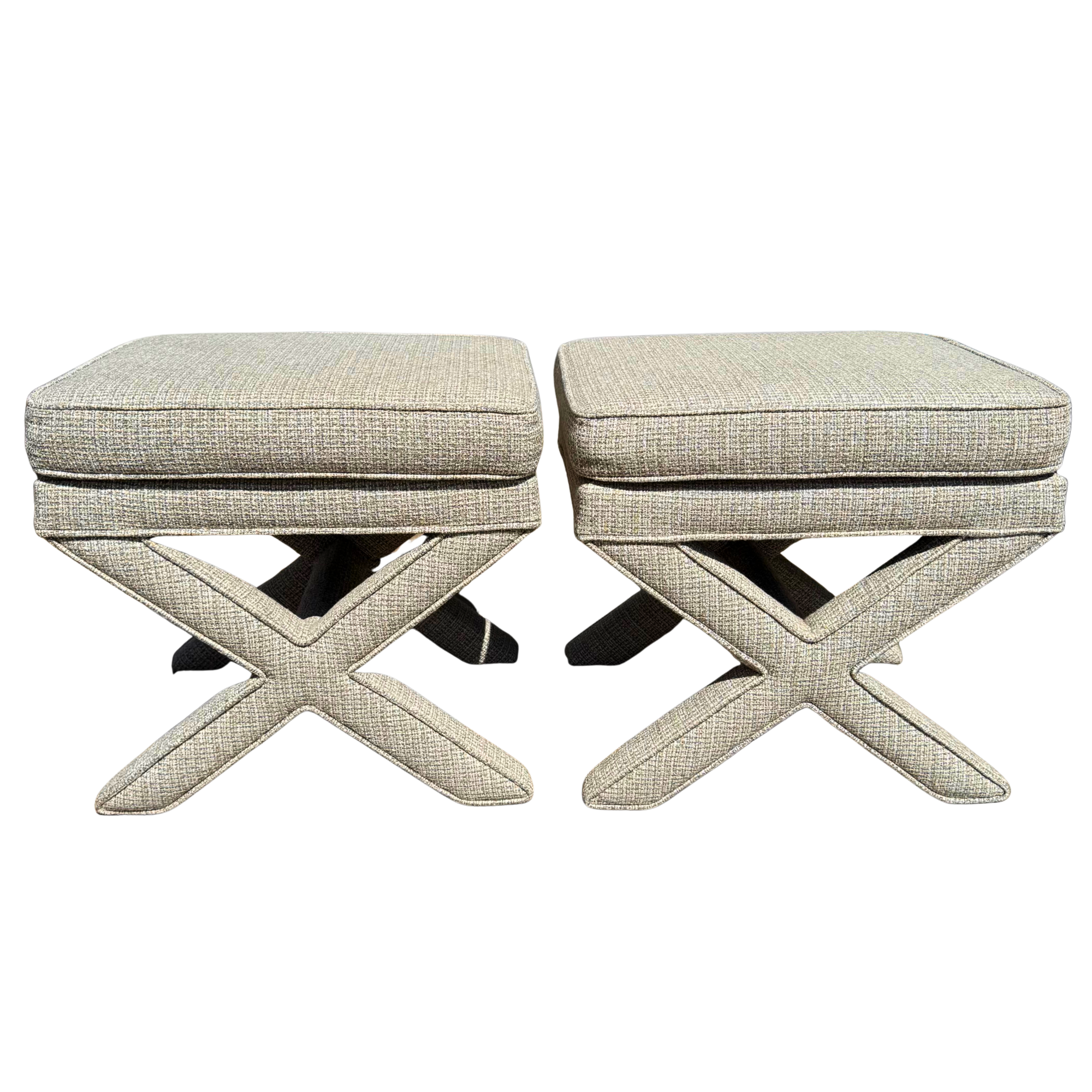 Coastal Neutral X Base Ottomans - A Pair