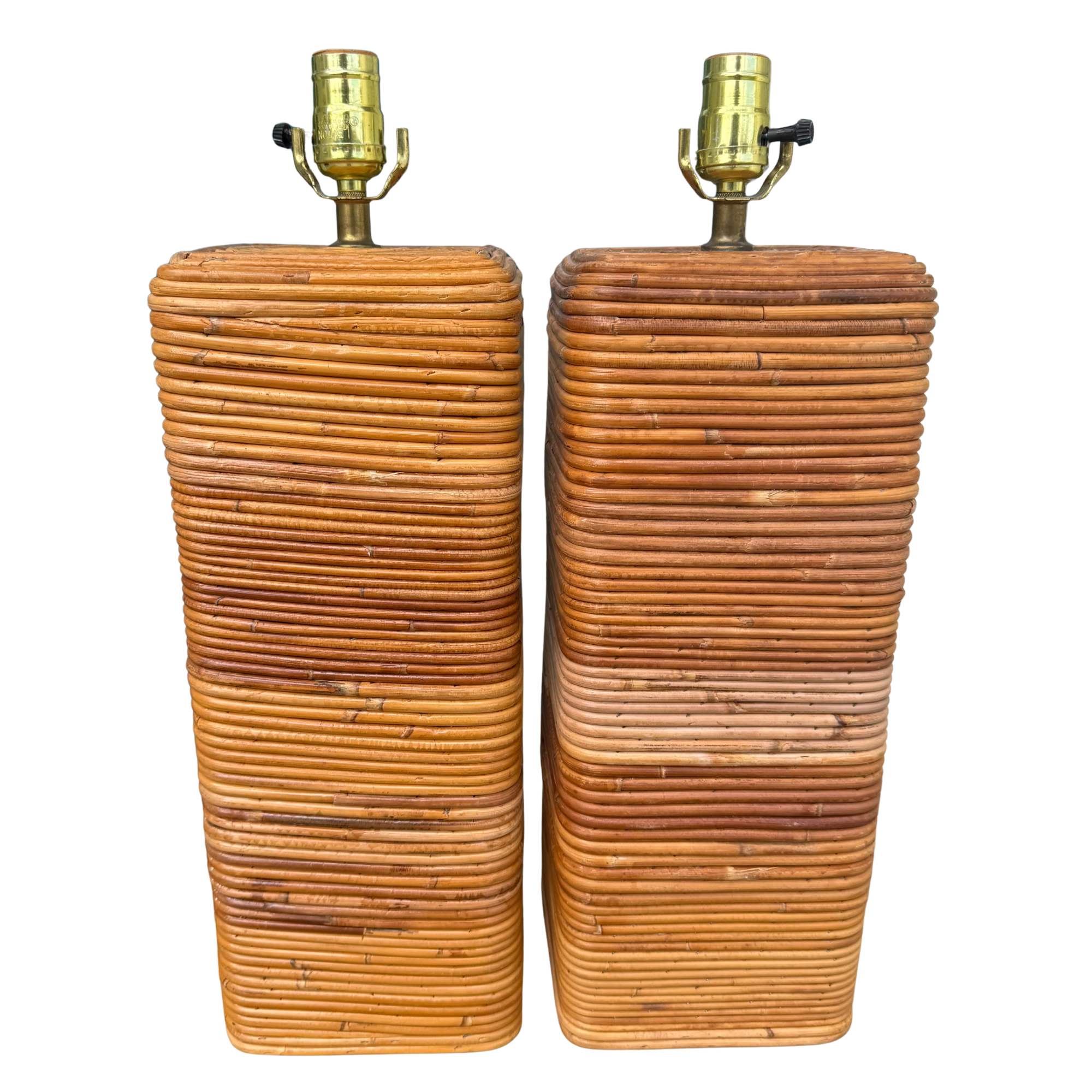 Vintage Coastal Pencil Reed Table Lamps - A Pair