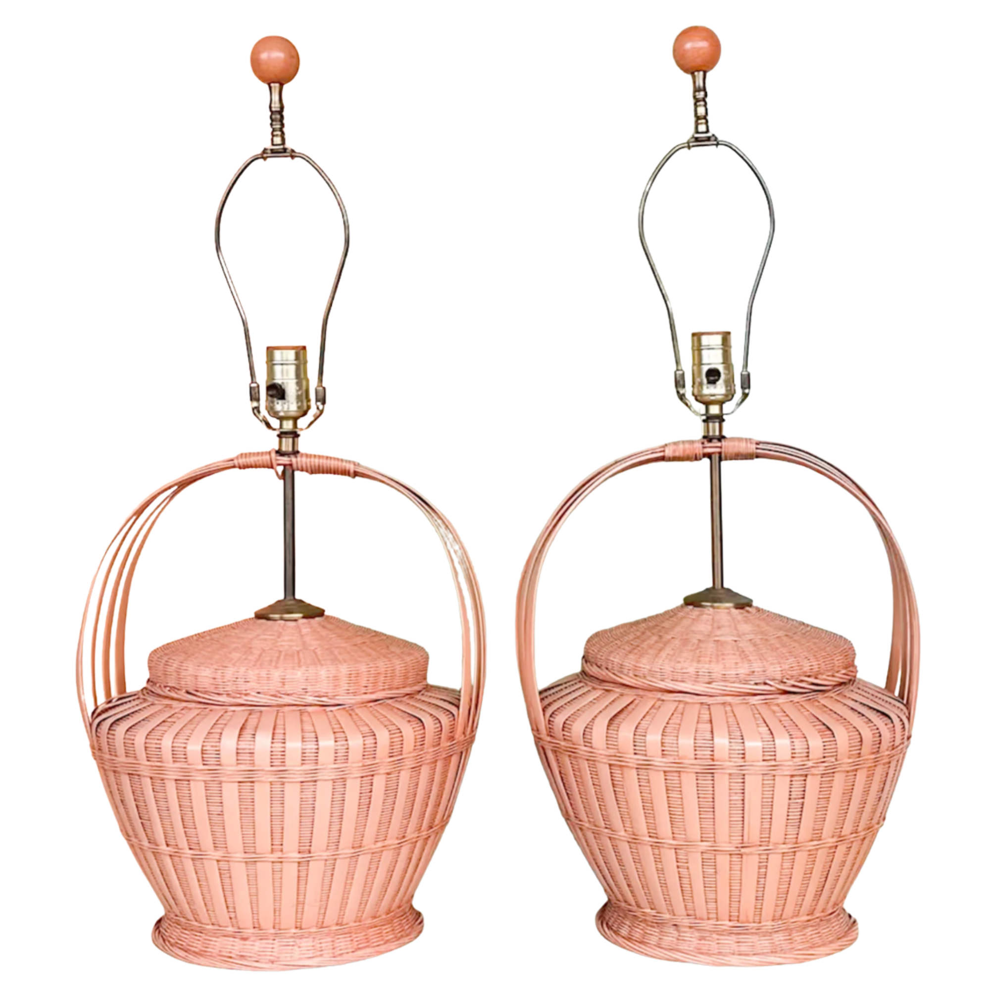 Vintage Peach Basket Lamps - A Pair