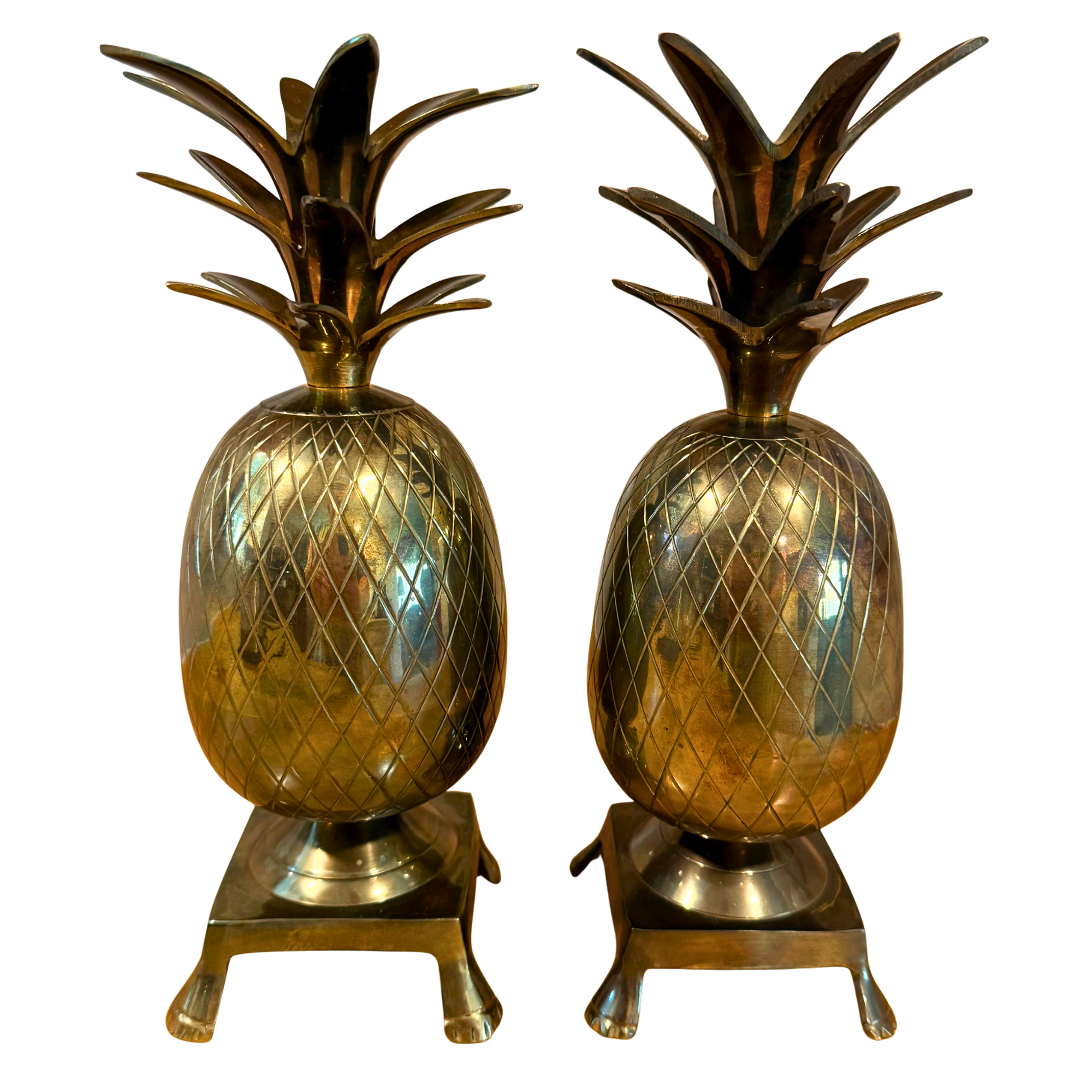 Vintage Brass Pineapple Candle Sticks - A Pair
