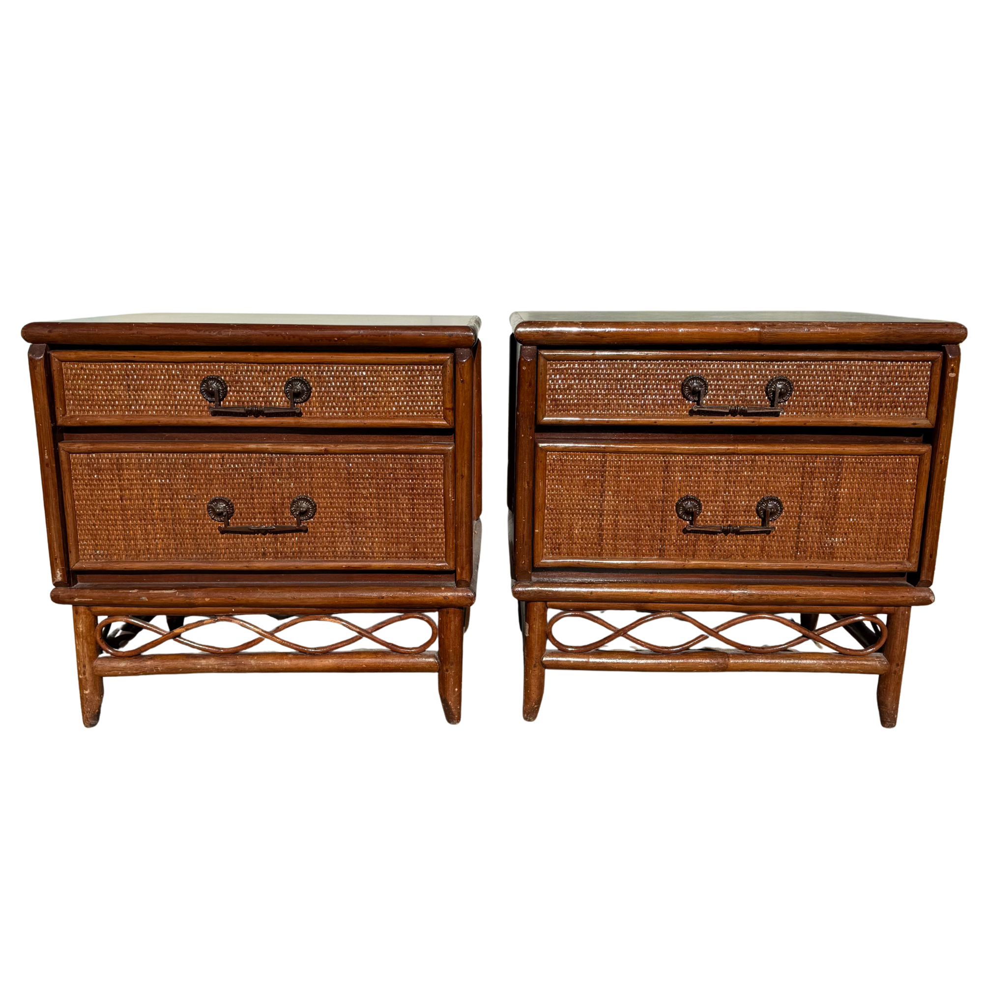Vintage Woven Rattan Night Stands - A Pair