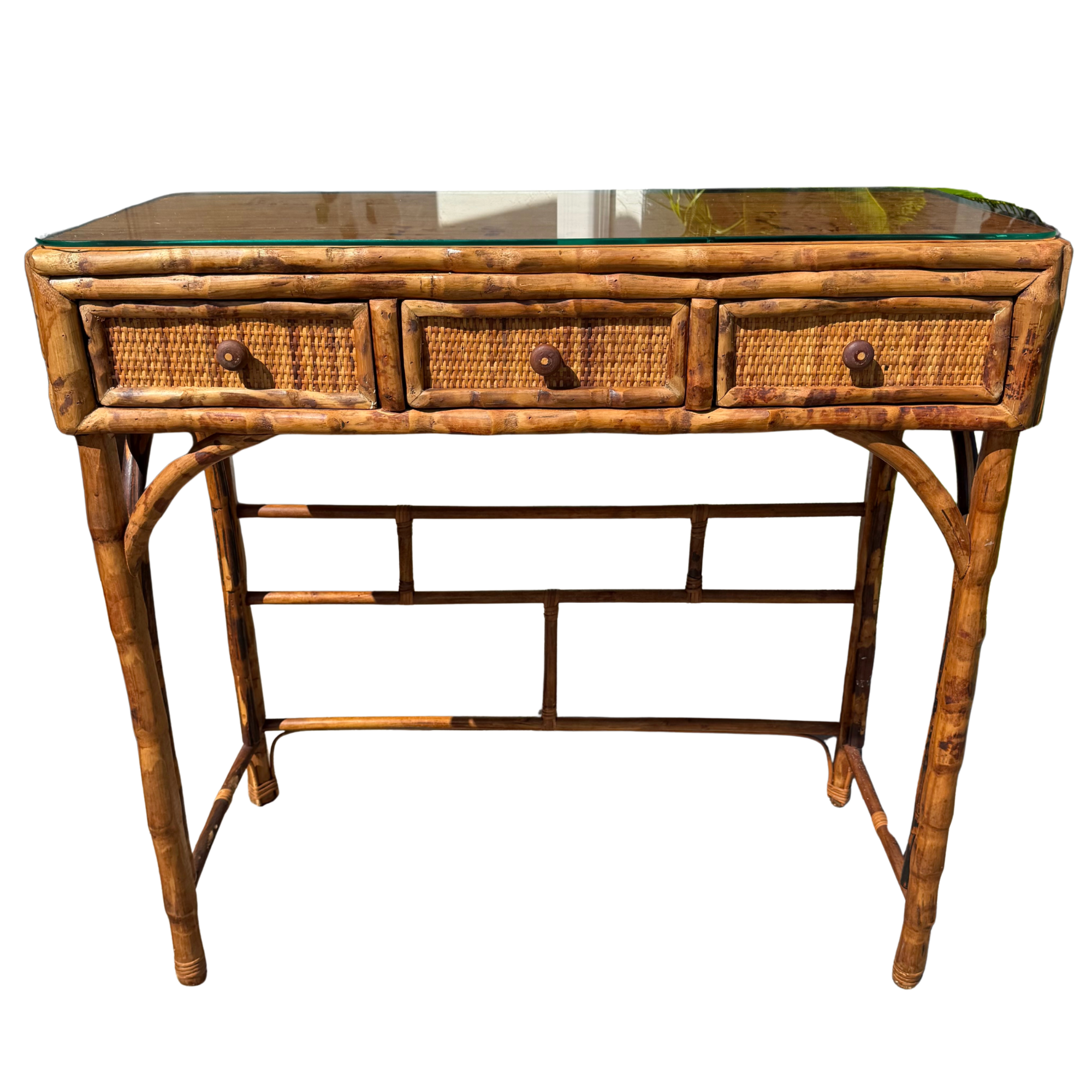 Vintage Tortoise Bamboo & Rattan Console Table