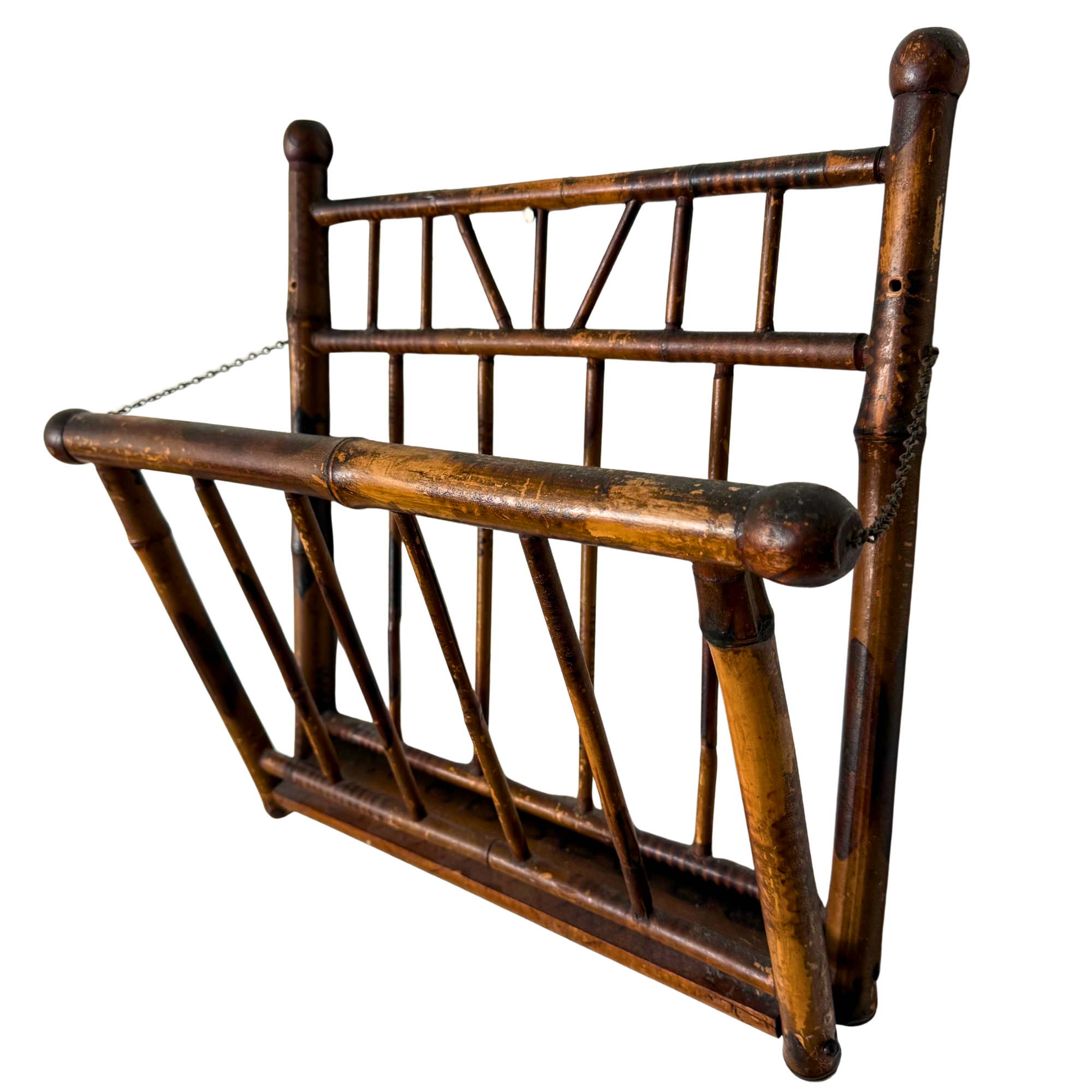 Vintage English Folding Hanging Bamboo Magazine Rack