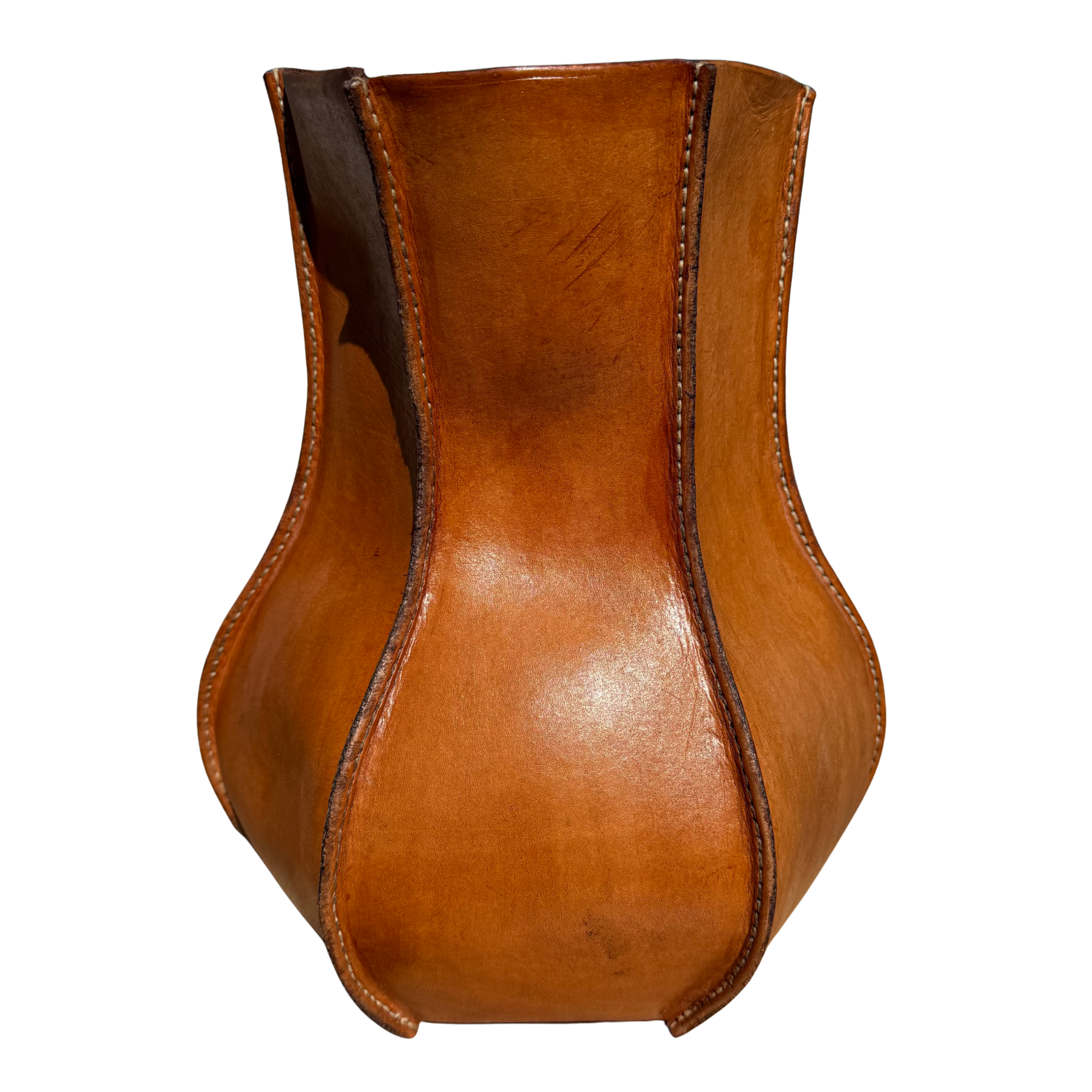 Vintage Sculptural Leather Vase / Basket