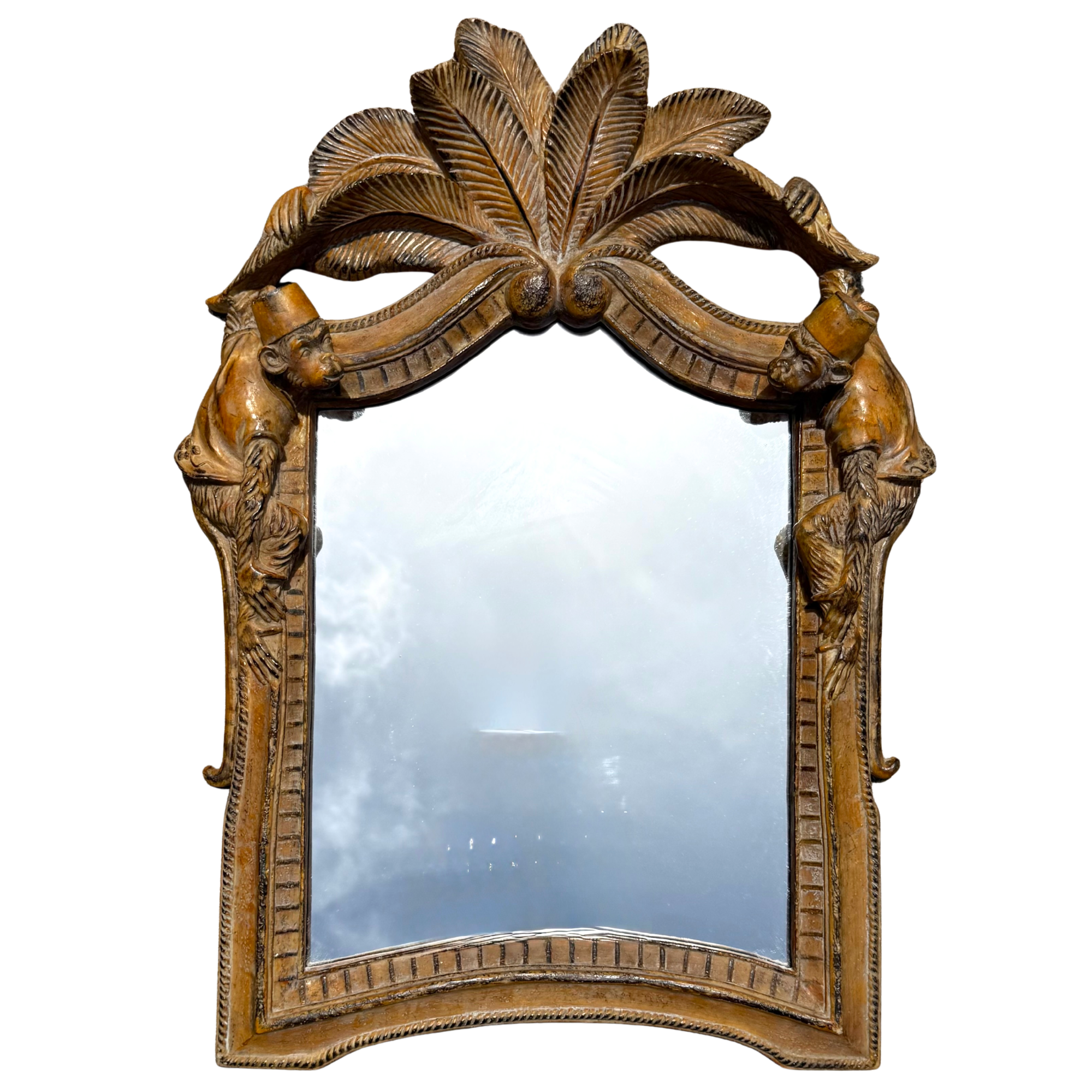  Vintage Carved Palm and Monkey Mirror
