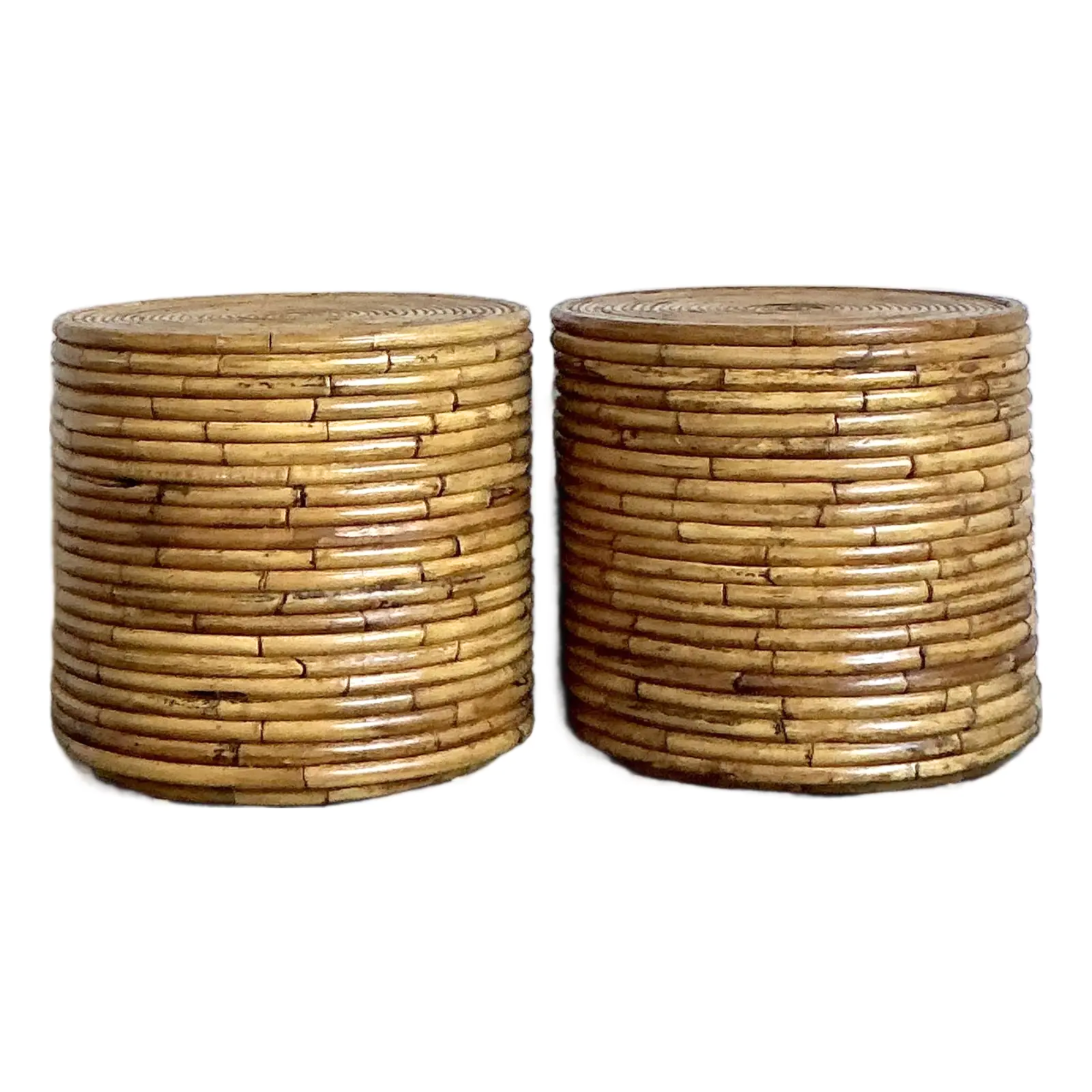 Vintage Coastal Bamboo Side Tables