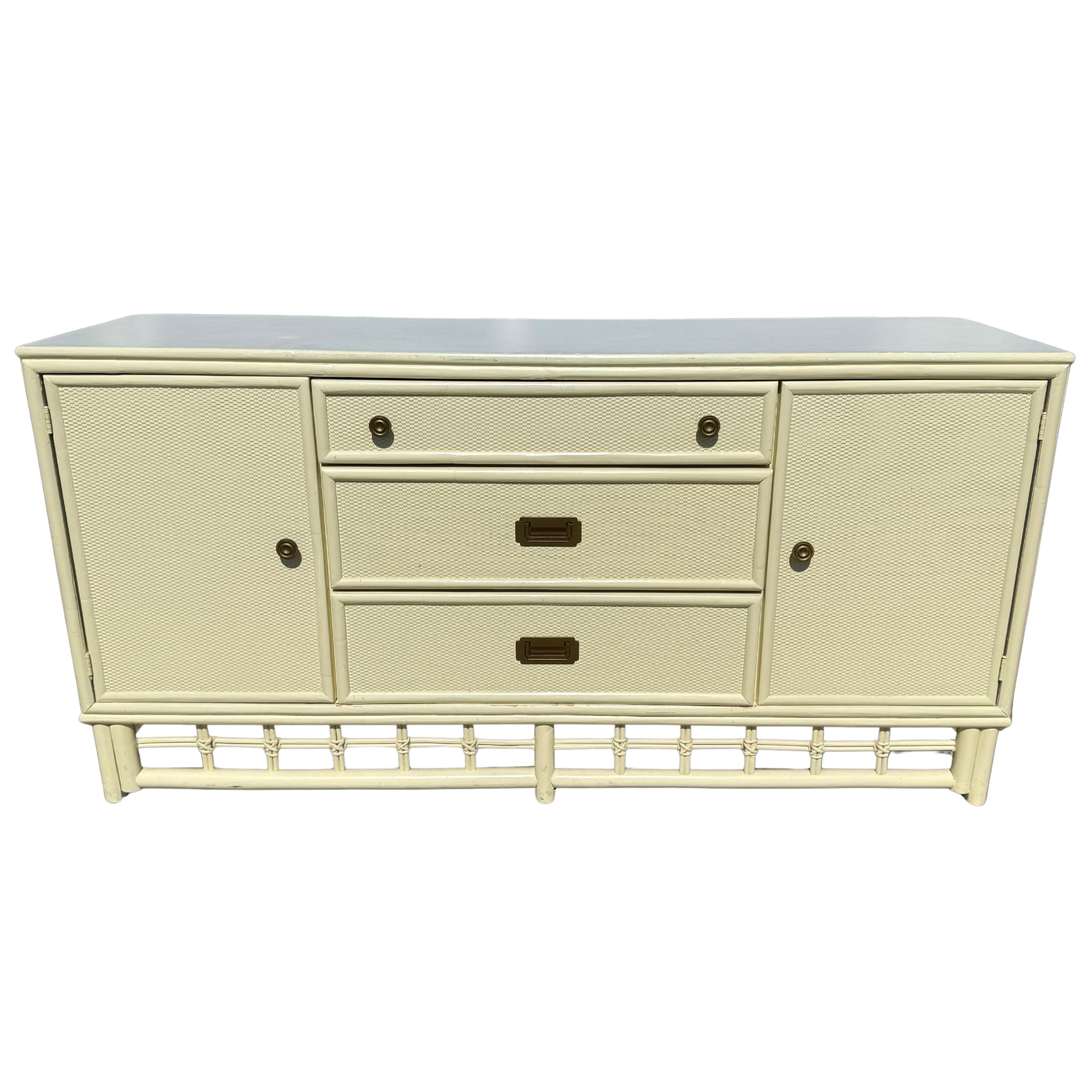 Vintage Coastal Woven Rattan Credenza / Sideboard
