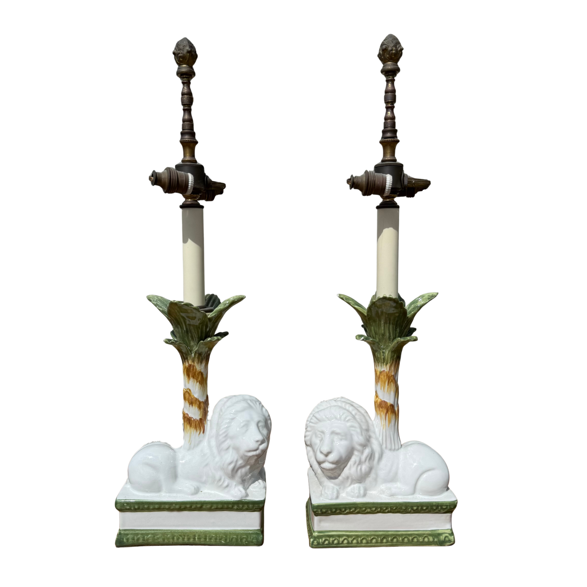 Vintage Italian Lion & Palm Lamps - a Pair 
