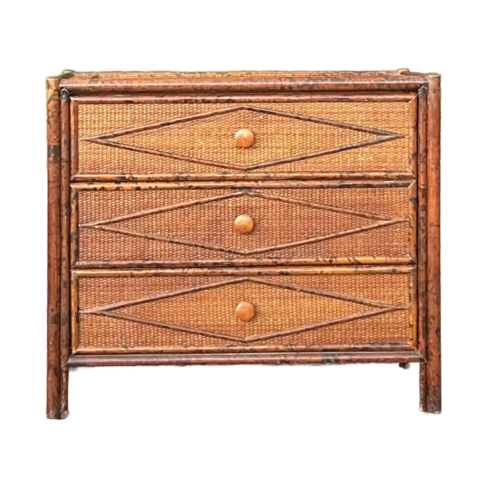 Vintage Burnt Bamboo Chest of Drawers