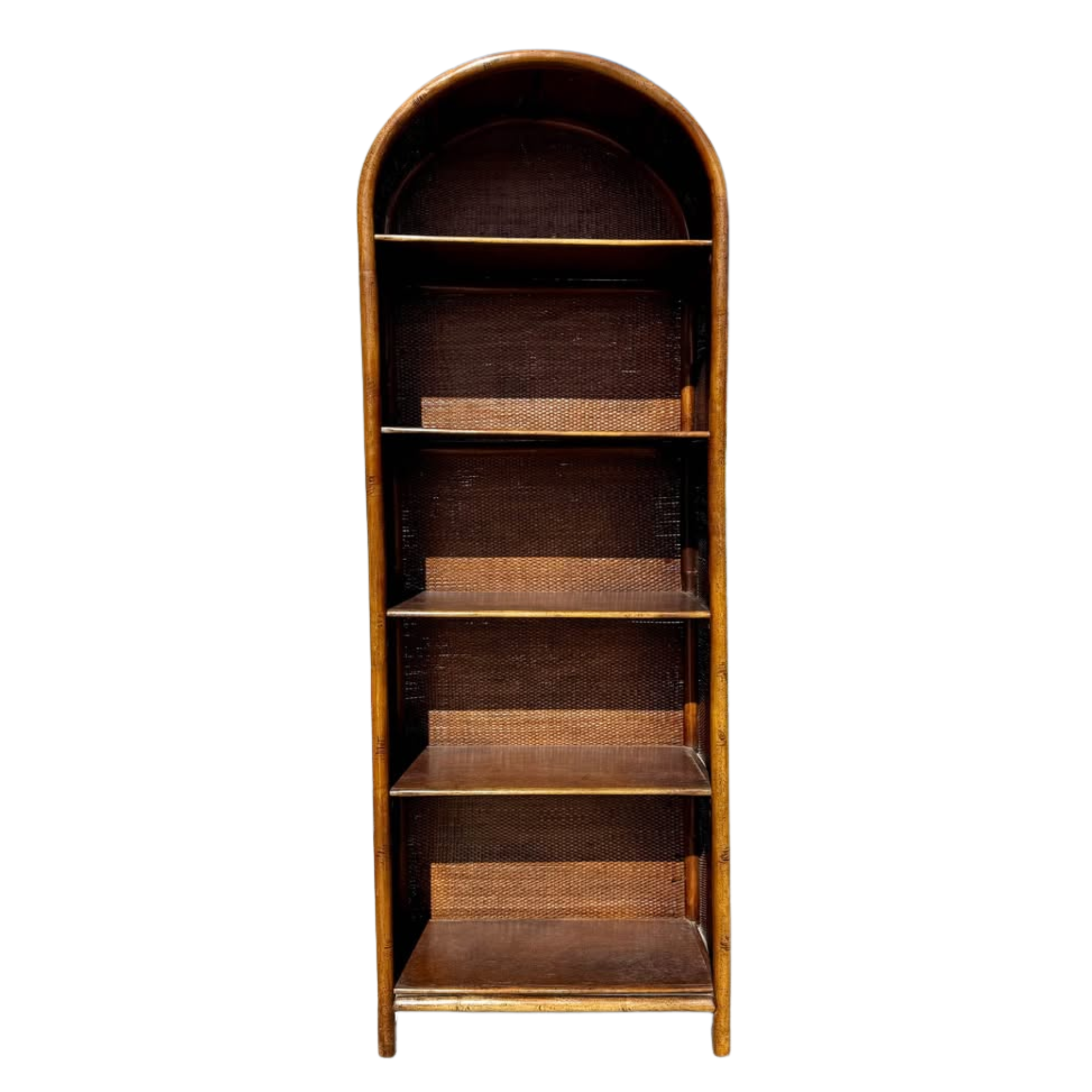 Vintage Arched Rattan Wicker Bookcase Etagere