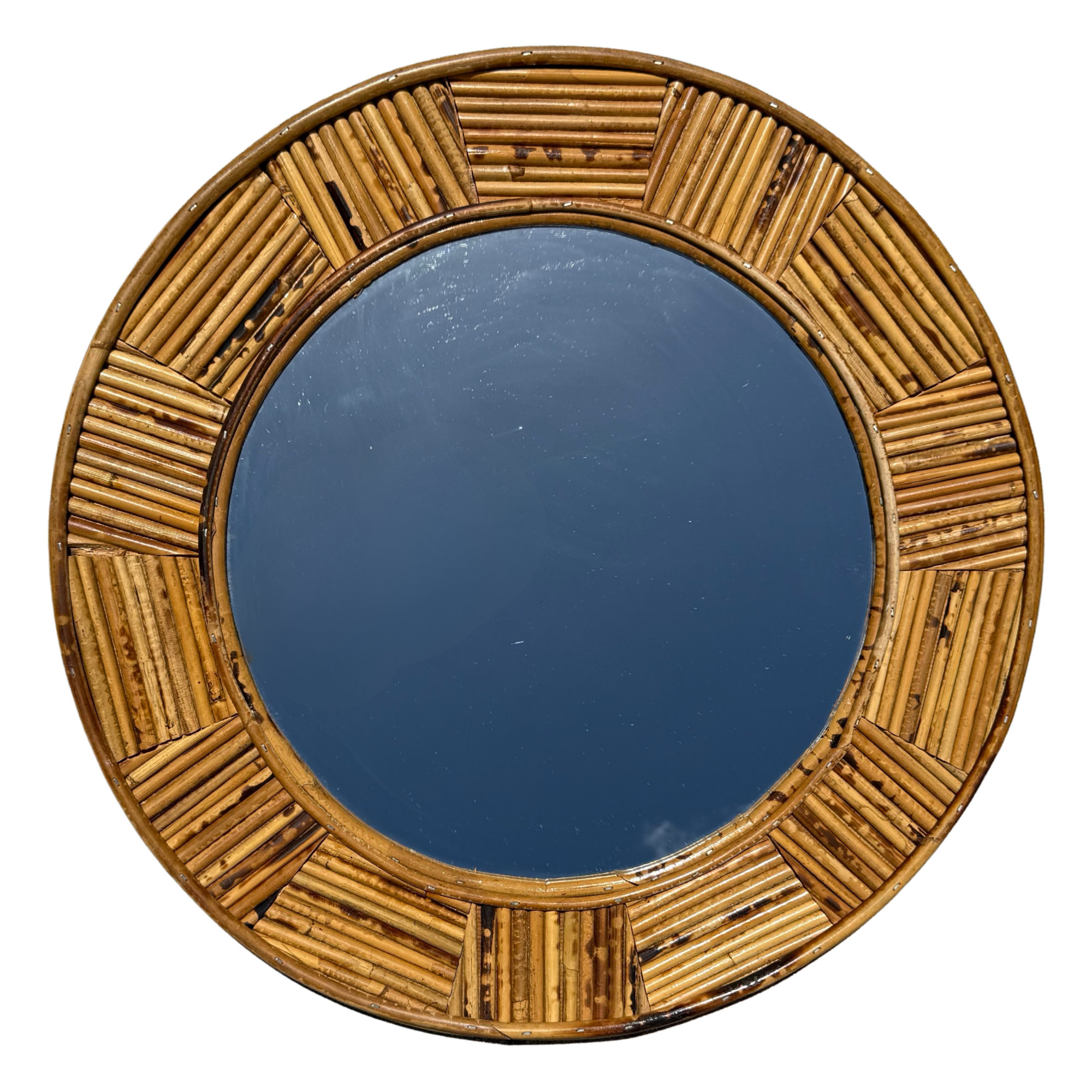 Vintage Burnt Bamboo Round Mirror