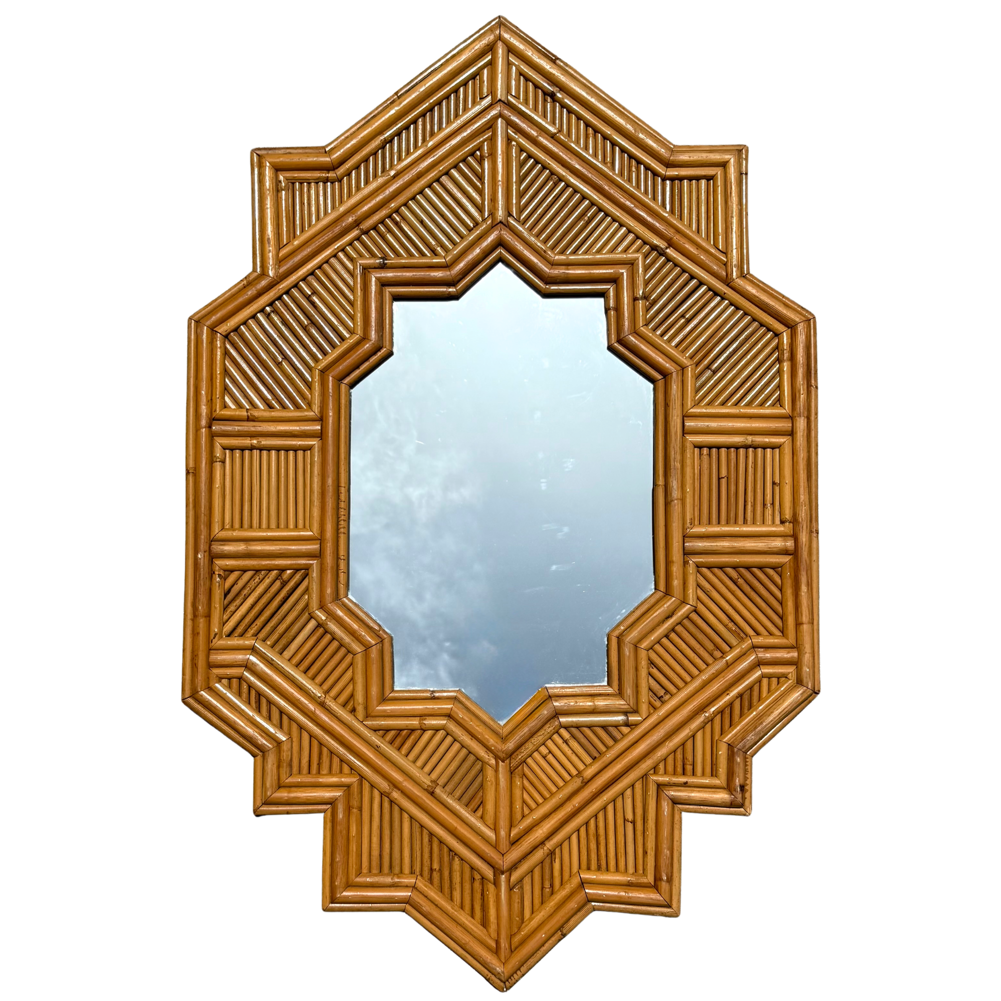 Vintage Architectural Geometric Rattan Mirror