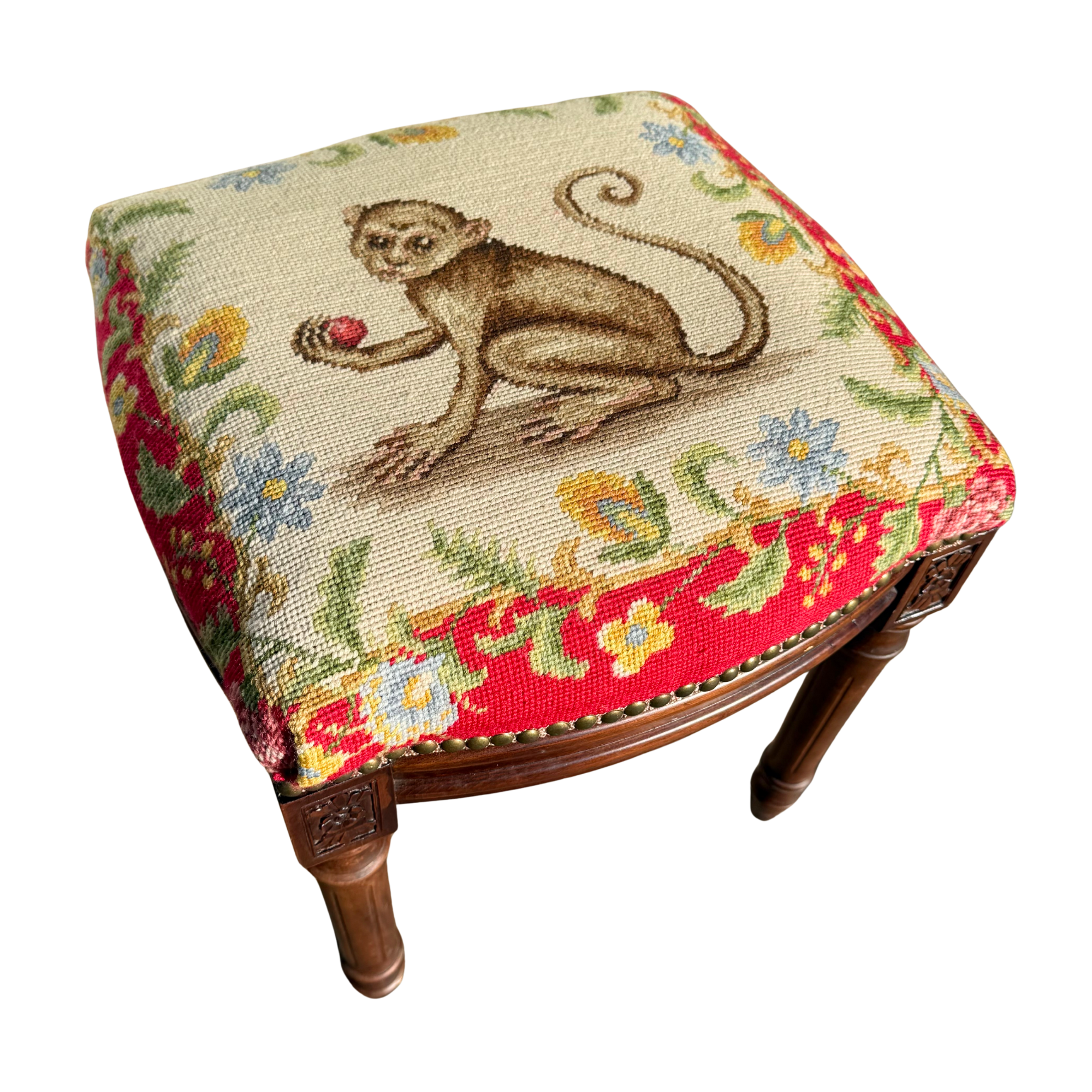 Vintage Monkey Needlepoint Bench