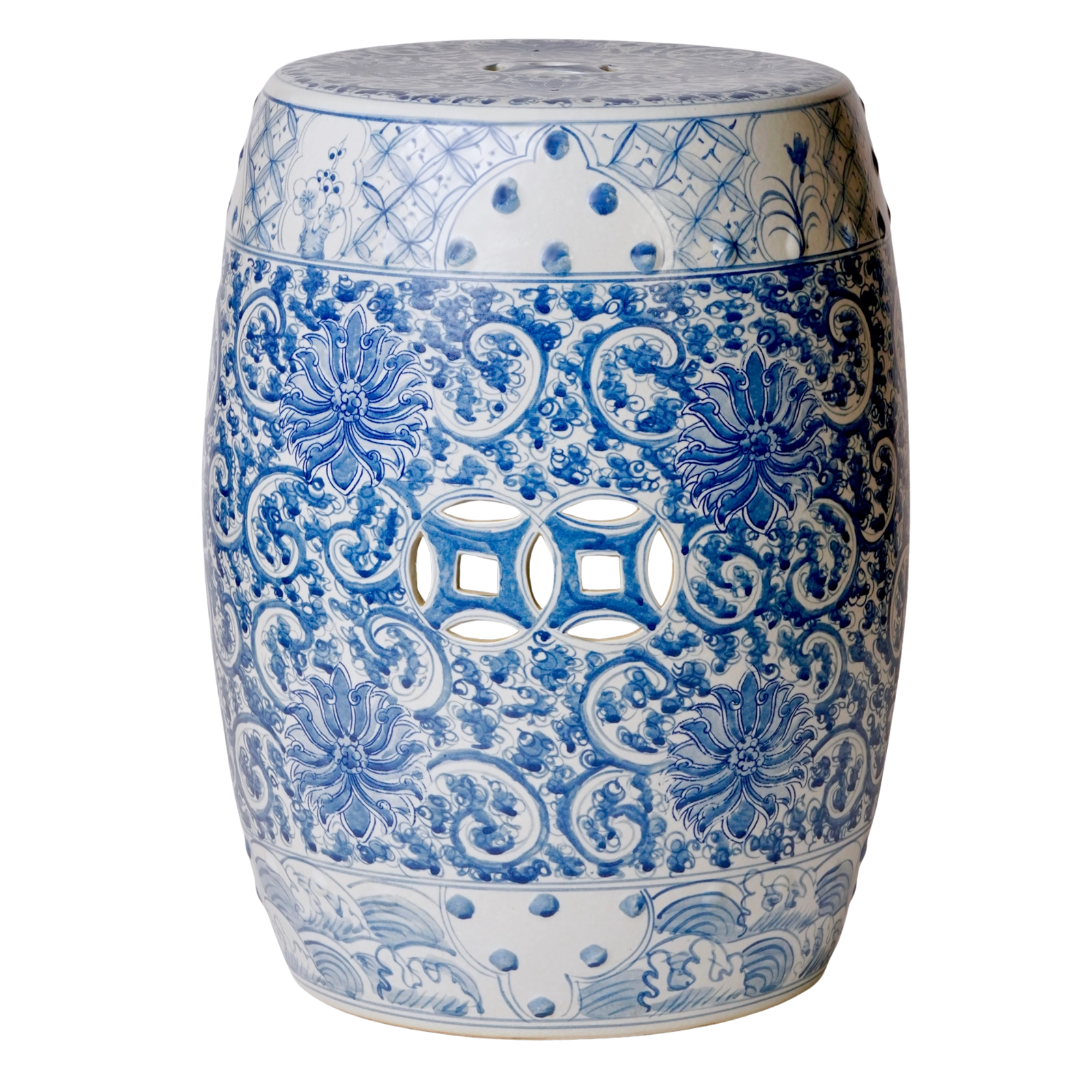 Blue & White Hand Painted Floral Garden Stool