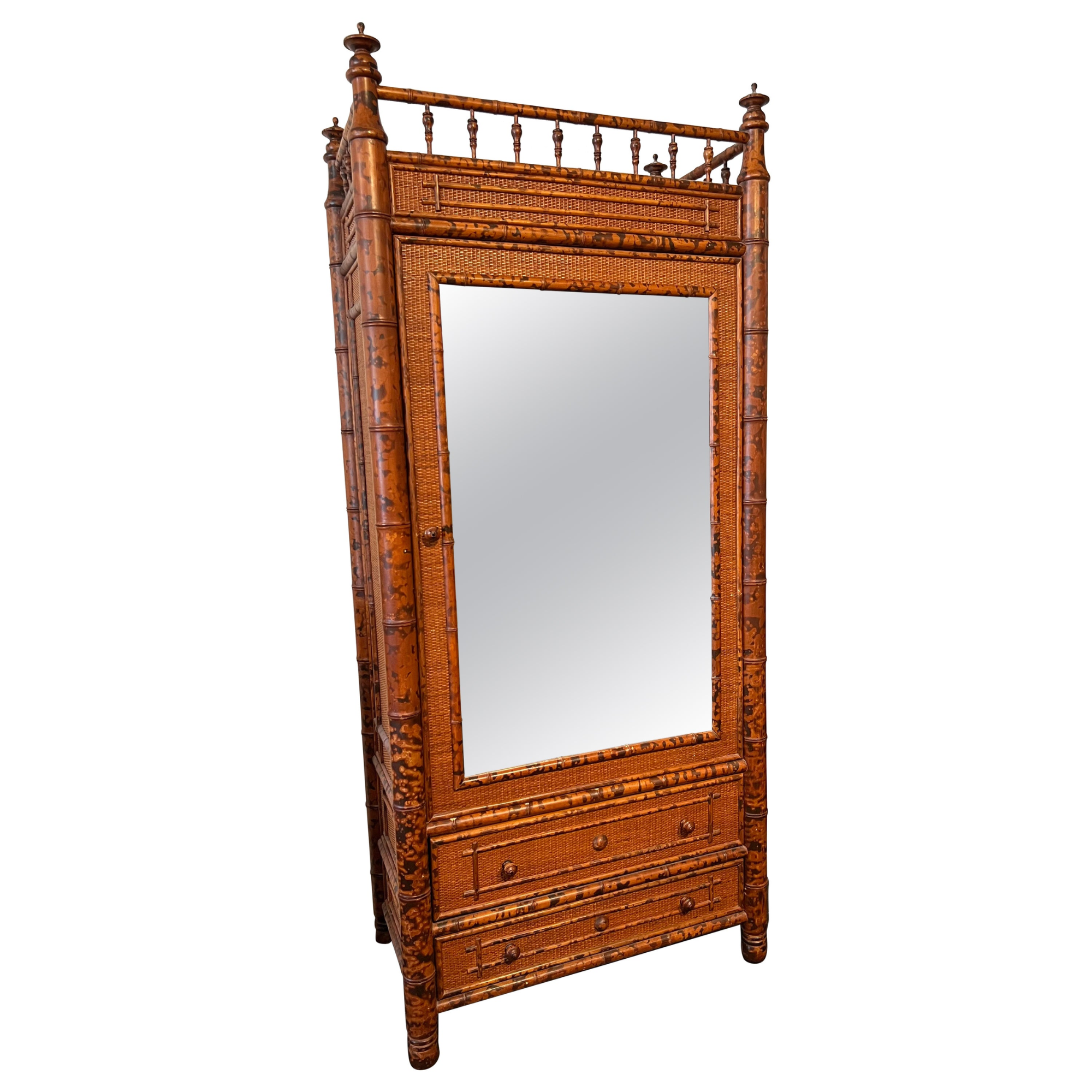 Vintage Burnt Bamboo Armoire