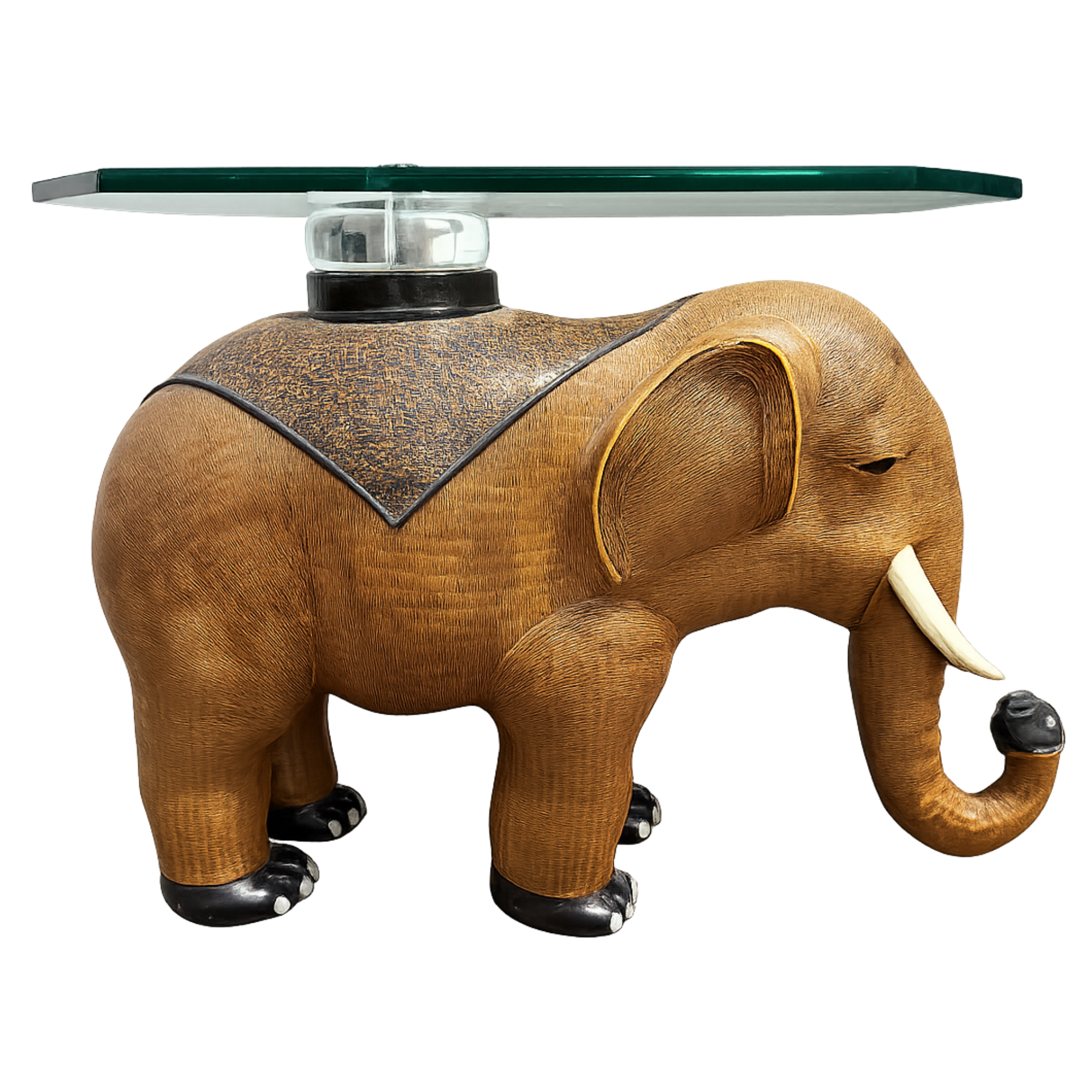 Vintage Elephant Faux Woven Wicker Side Table