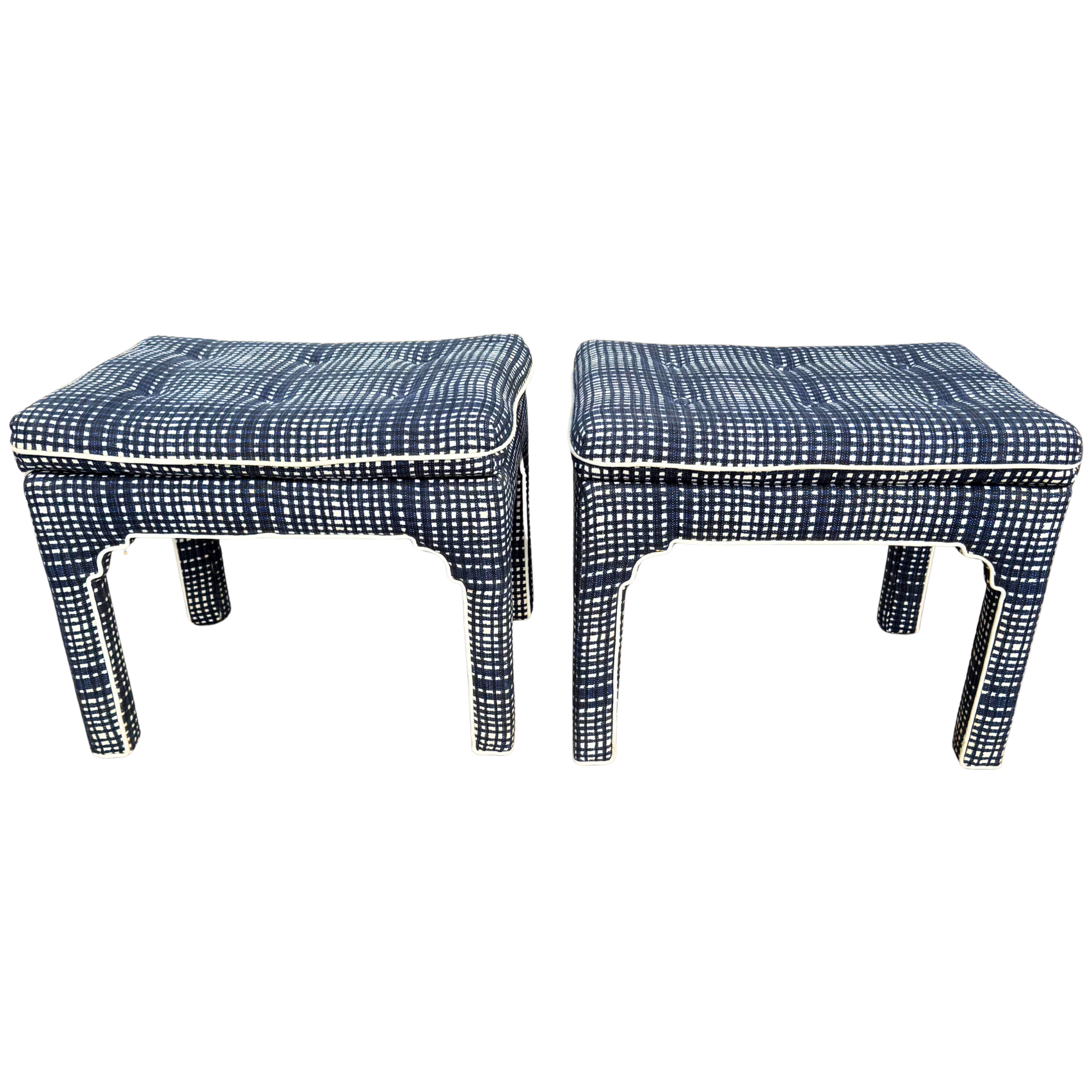 Vintage Blue & White Parsons Style Benches