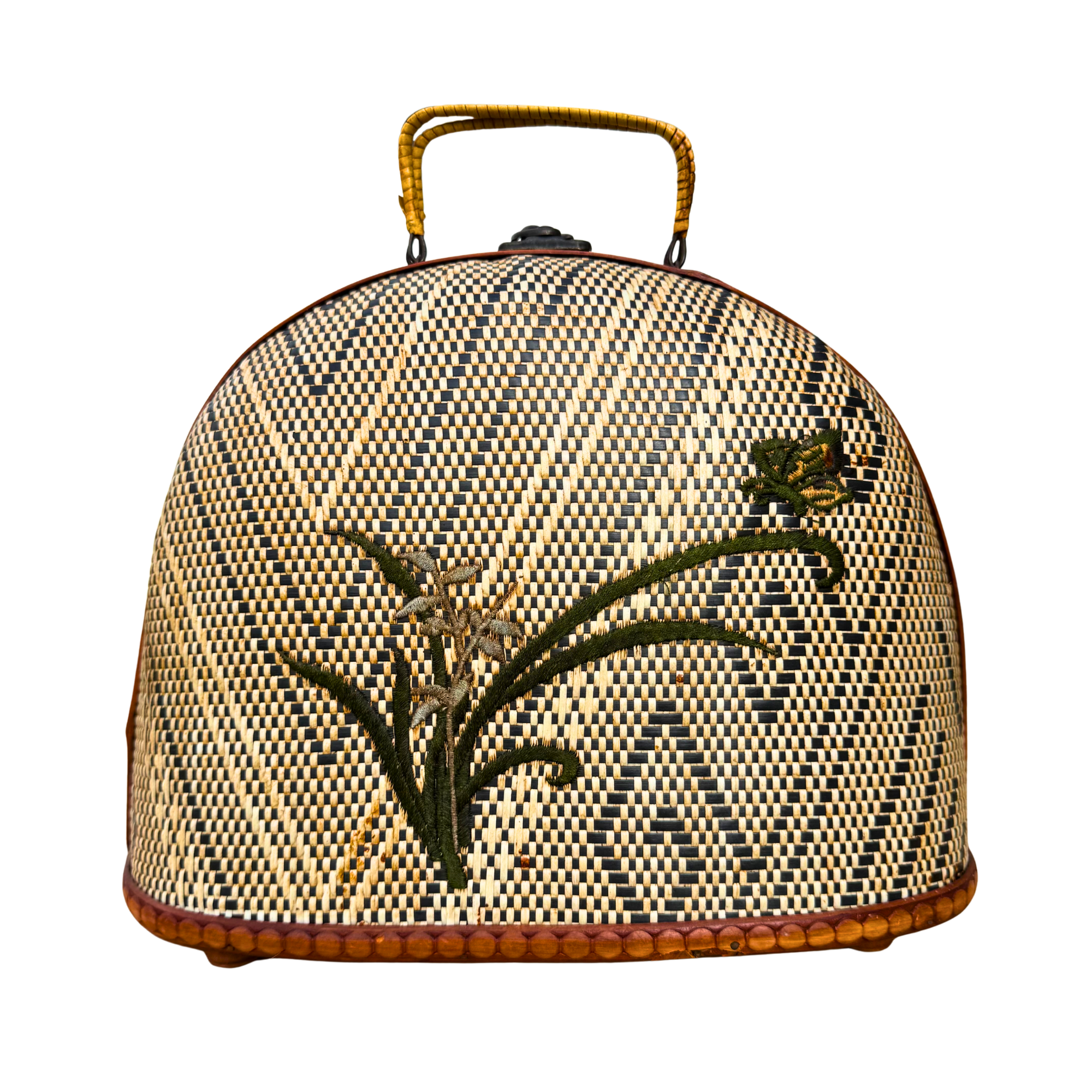 Vintage Woven Rattan & Floral Handbag Purse