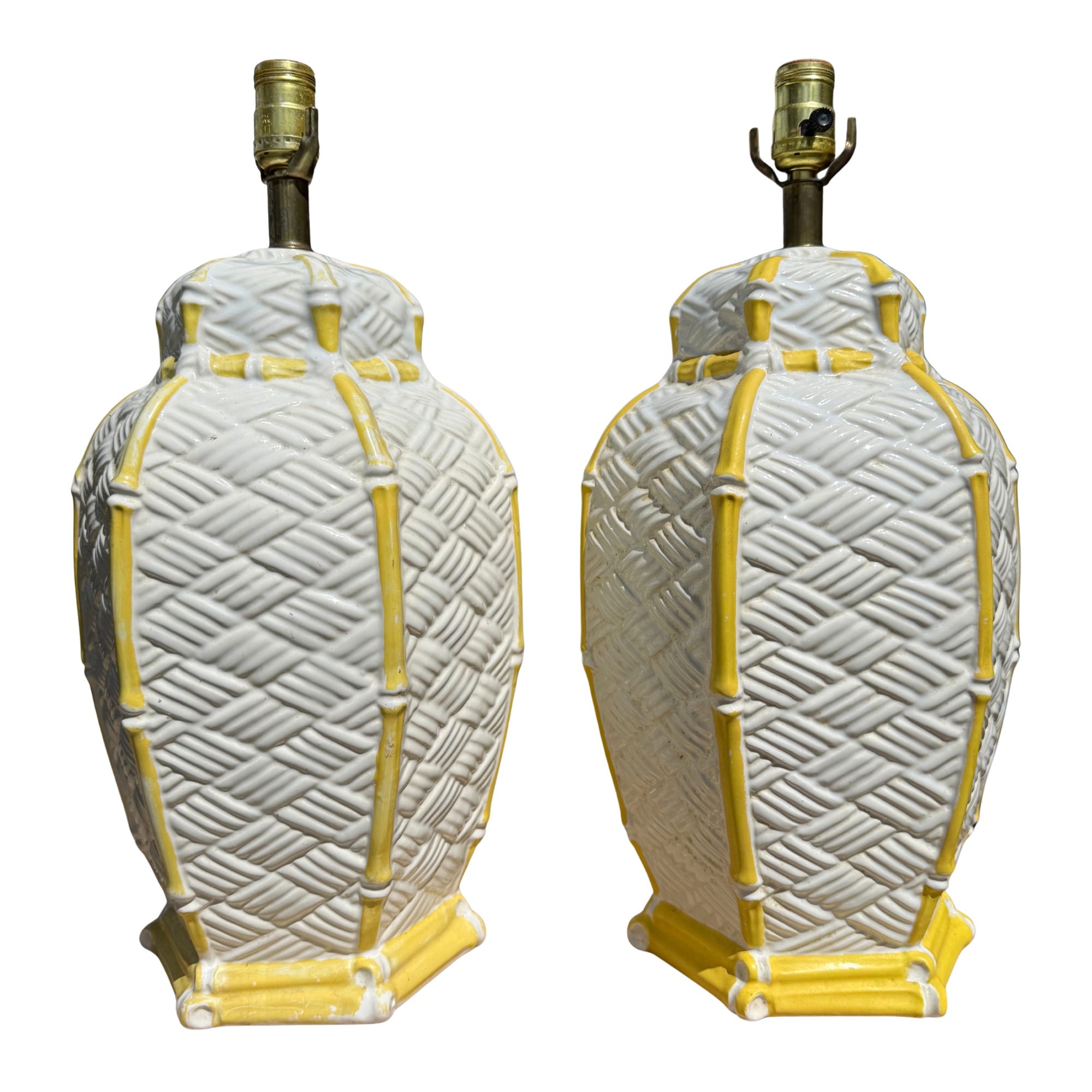 Vintage Faux Bamboo & Basketweave Ceramic lamps