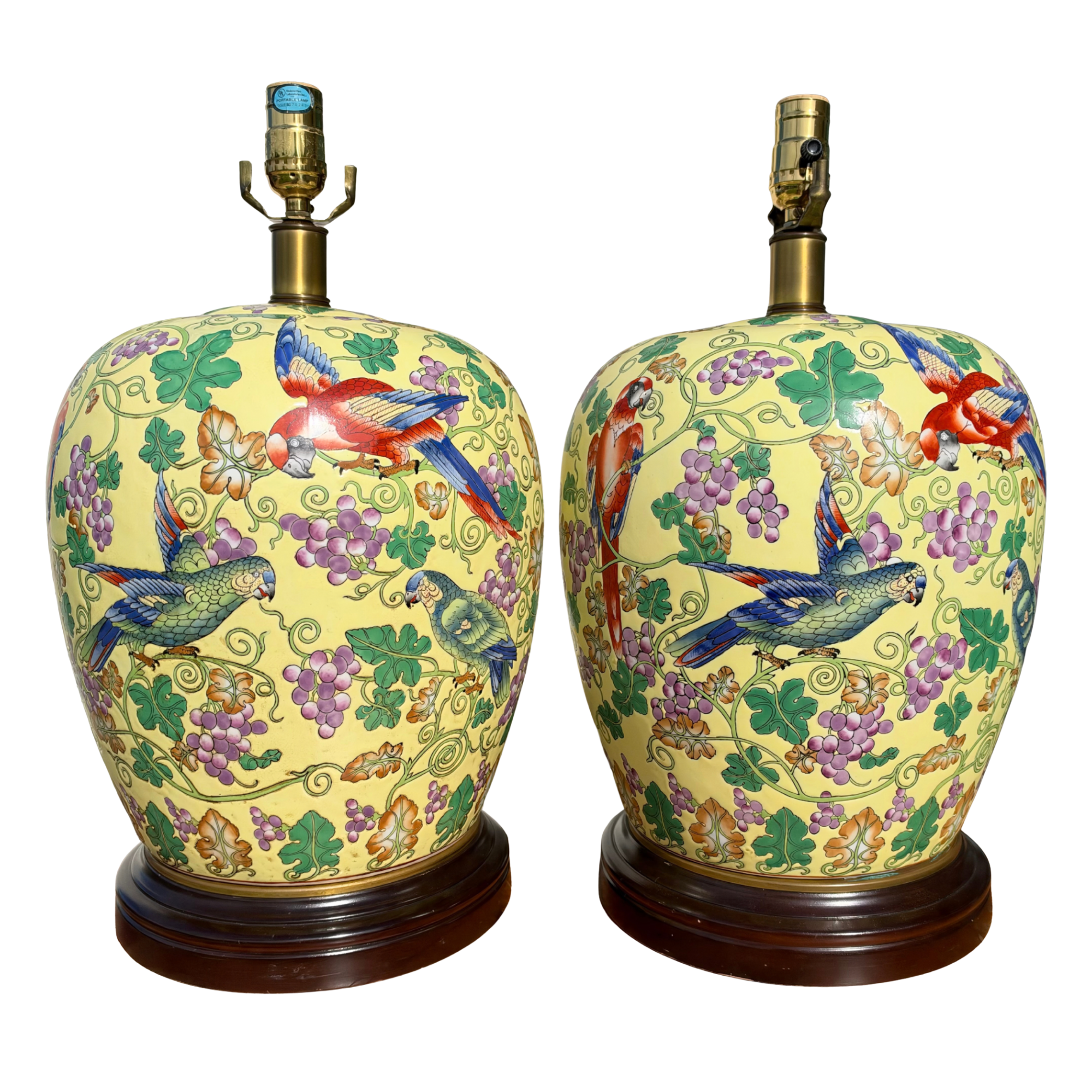 Vintage Palm Beach Chinoiserie Parrot Lamps - A Pair
