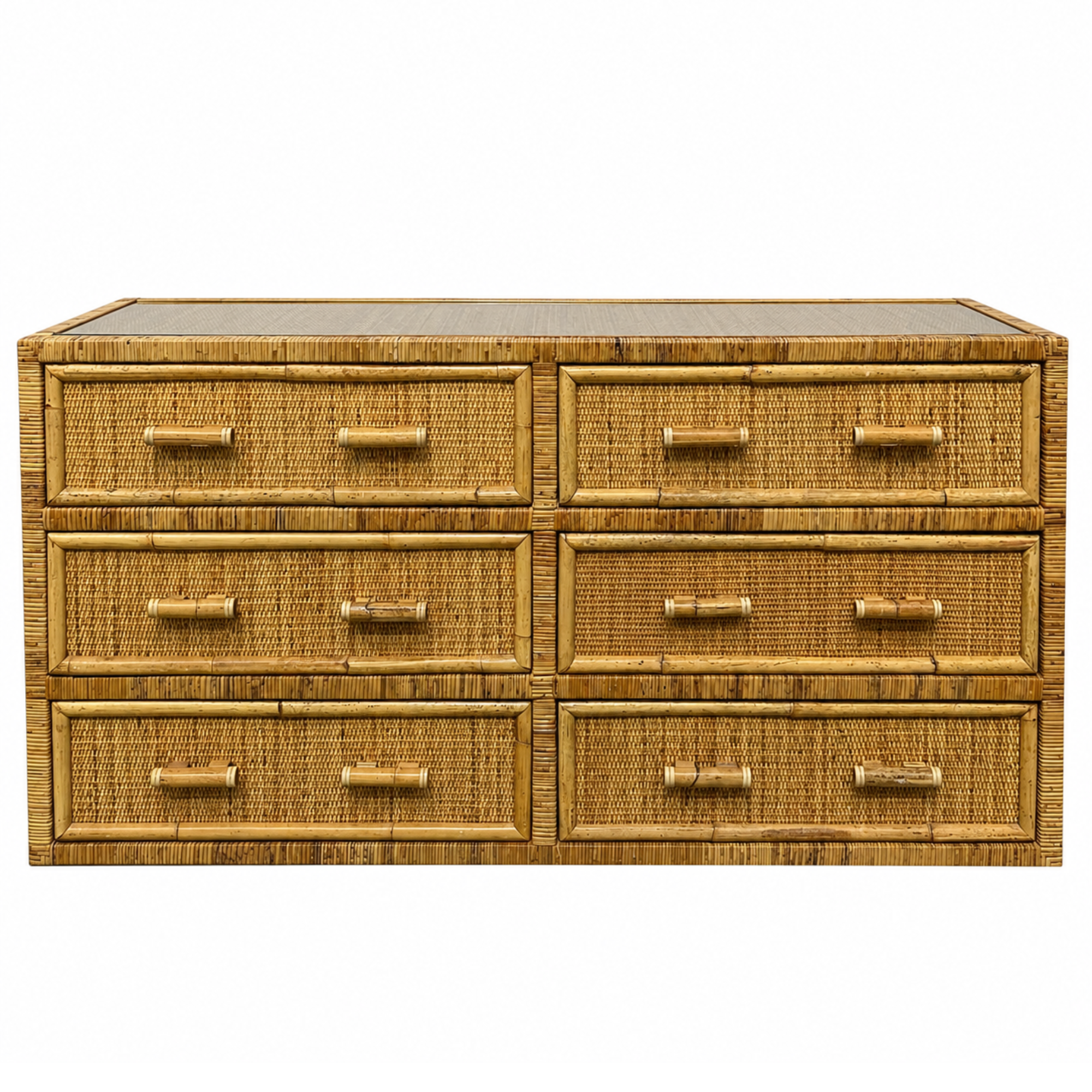 Vintage Coastal Woven Rattan Dresser