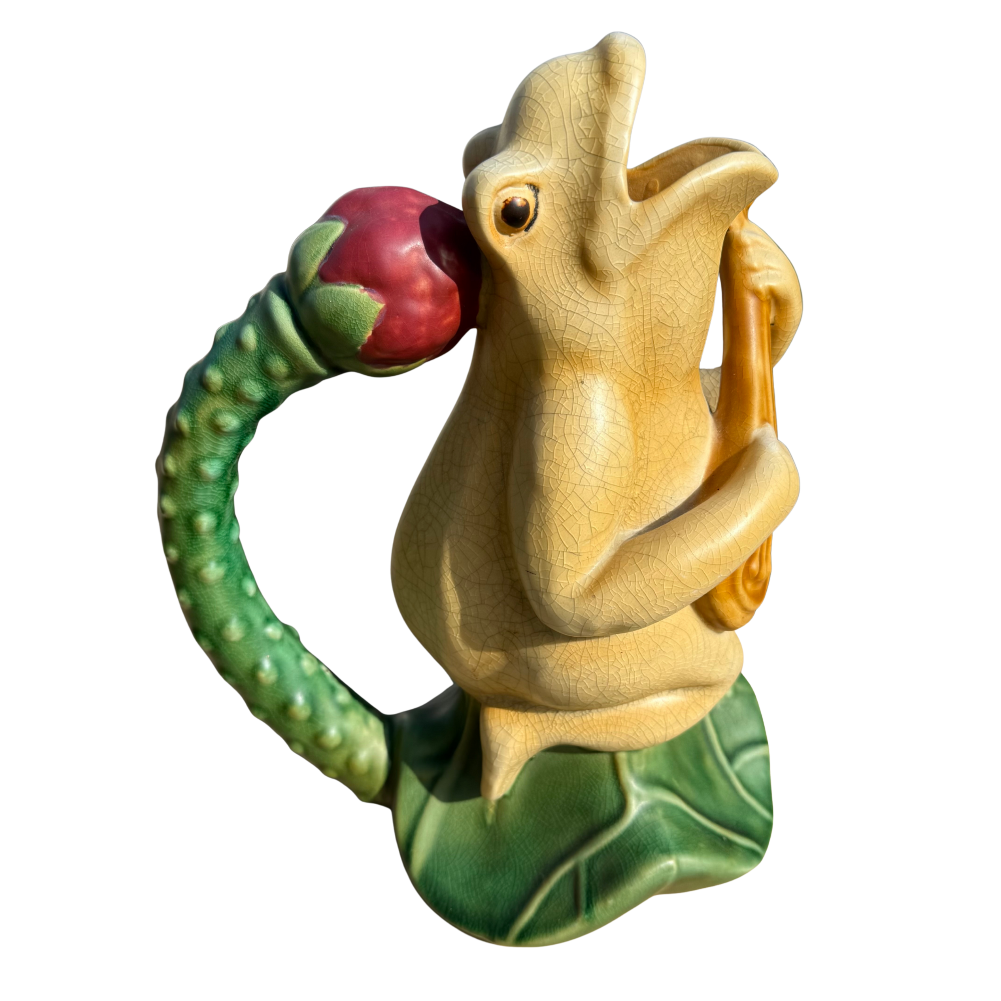 Vintage Majolica Frog on Lily Pad Pitcher