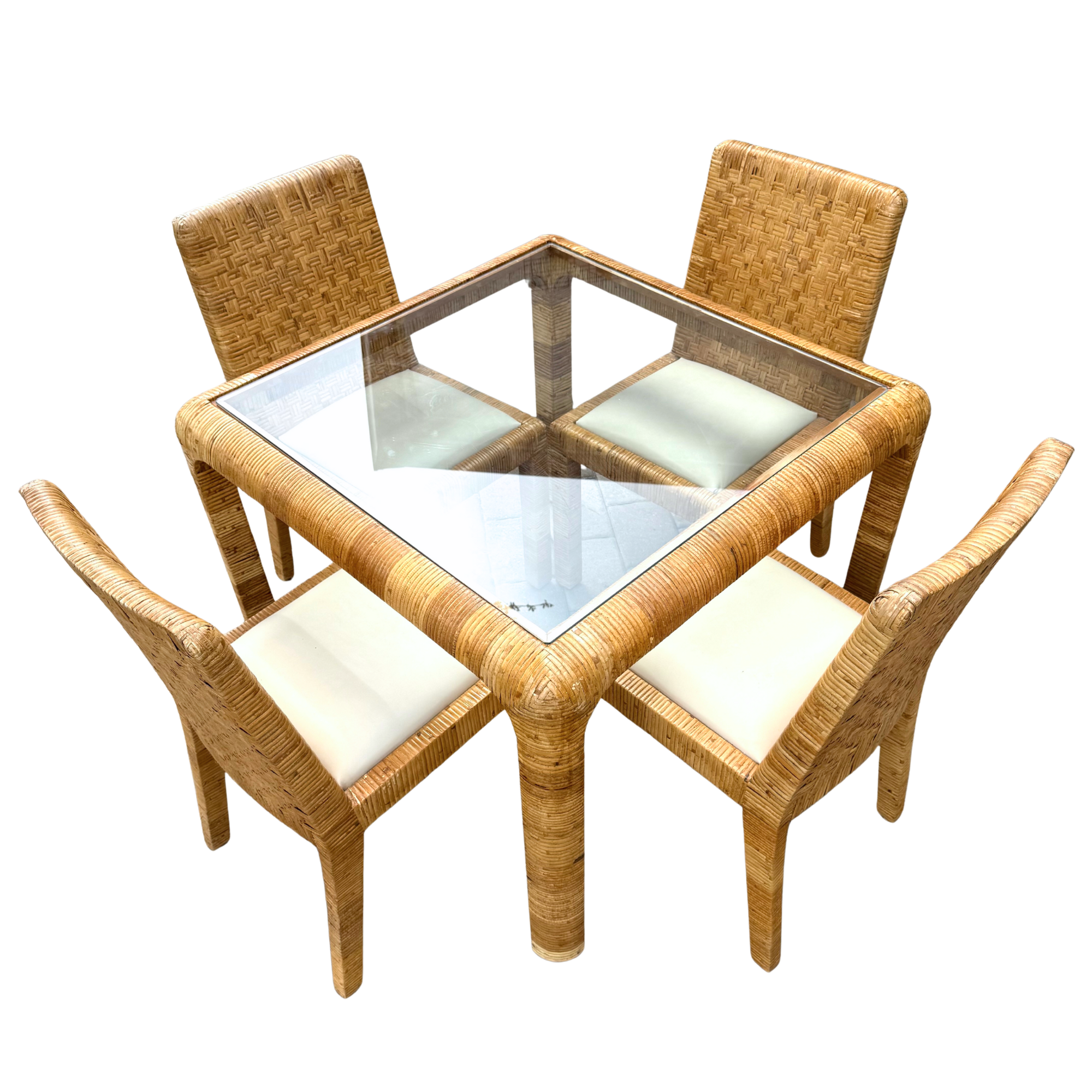 Vintage Wrapped Rattan Game Table & Chairs
