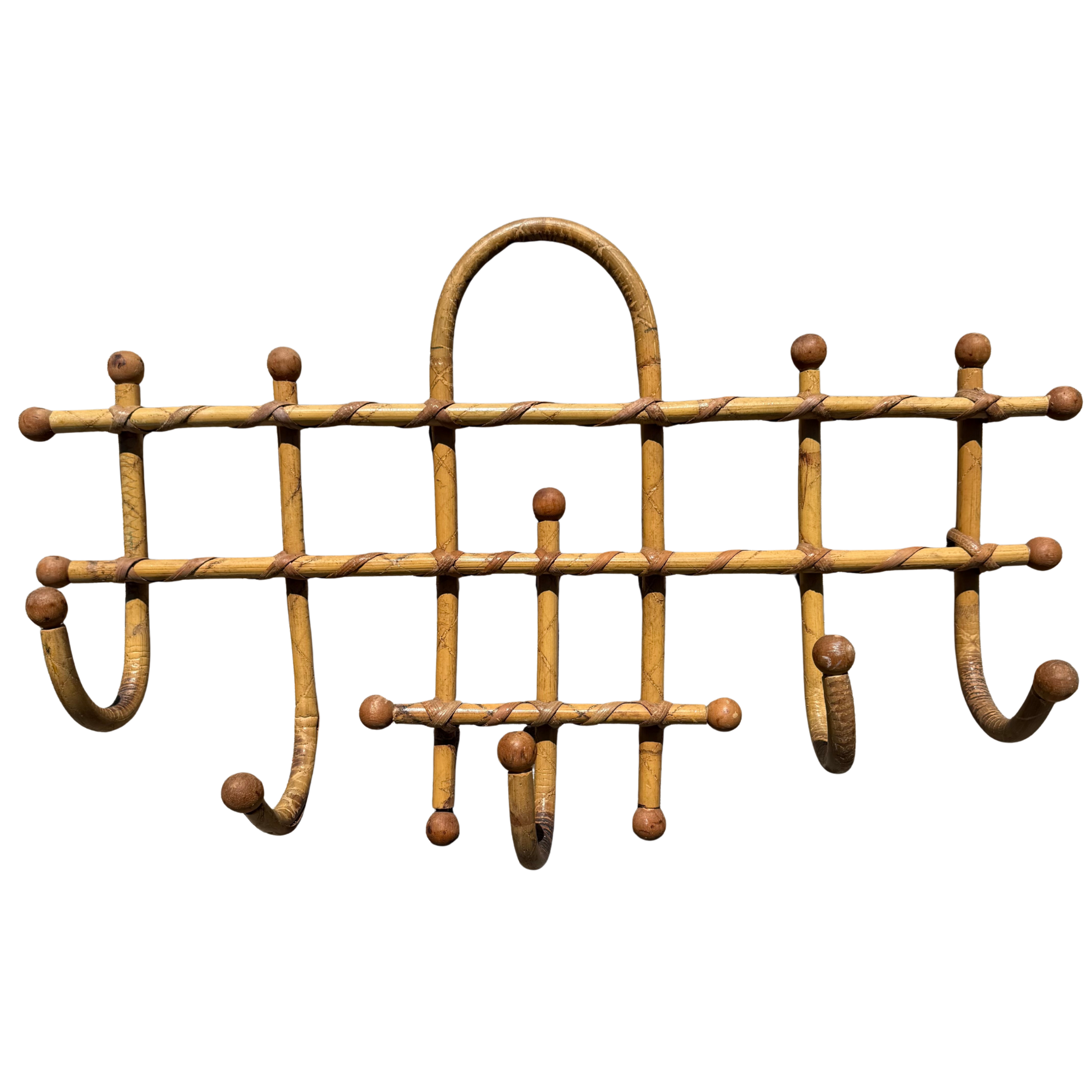 Vintage Mid Century French Rattan Bamboo Hat Rack