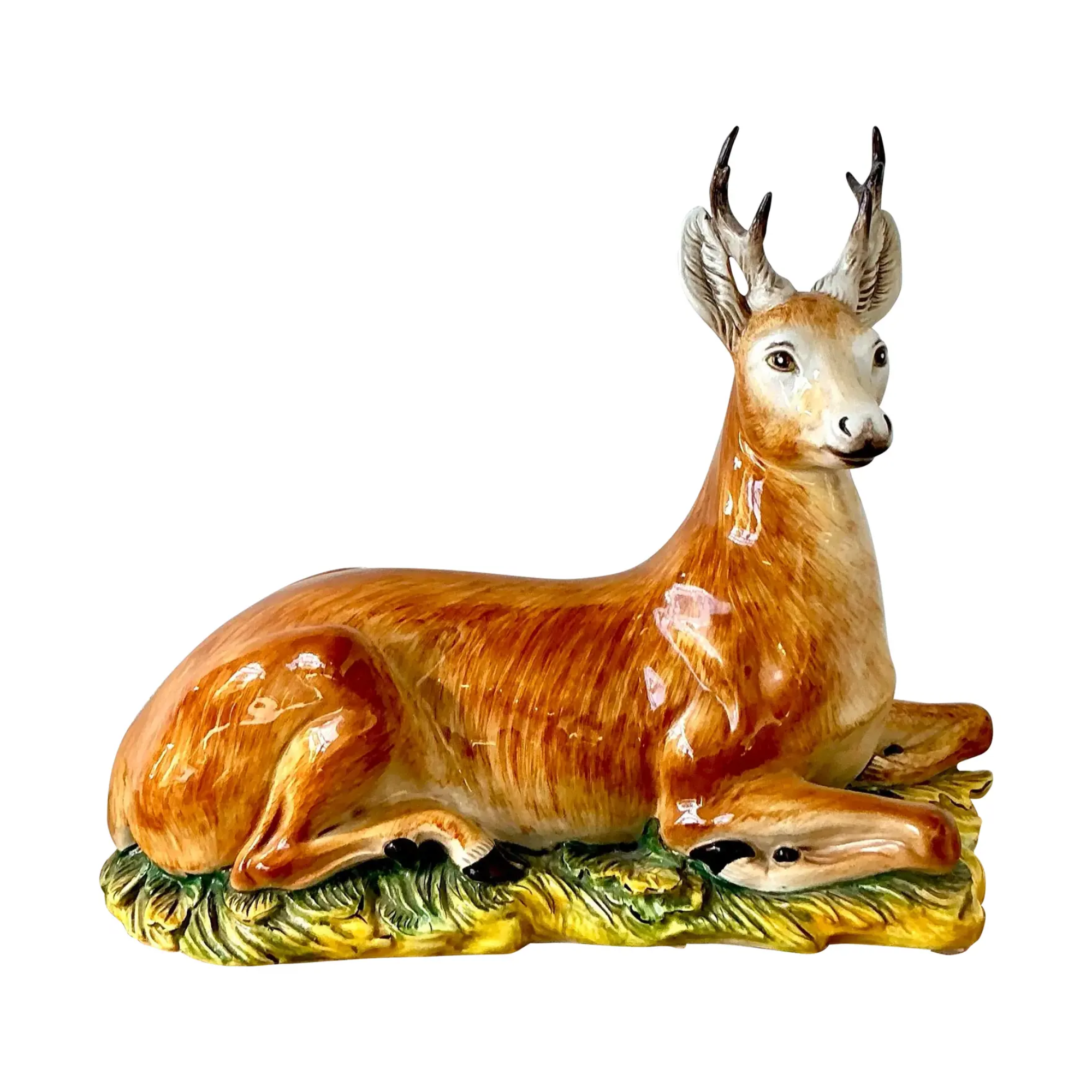 Vintage Italian Majolica Style Resting Buck