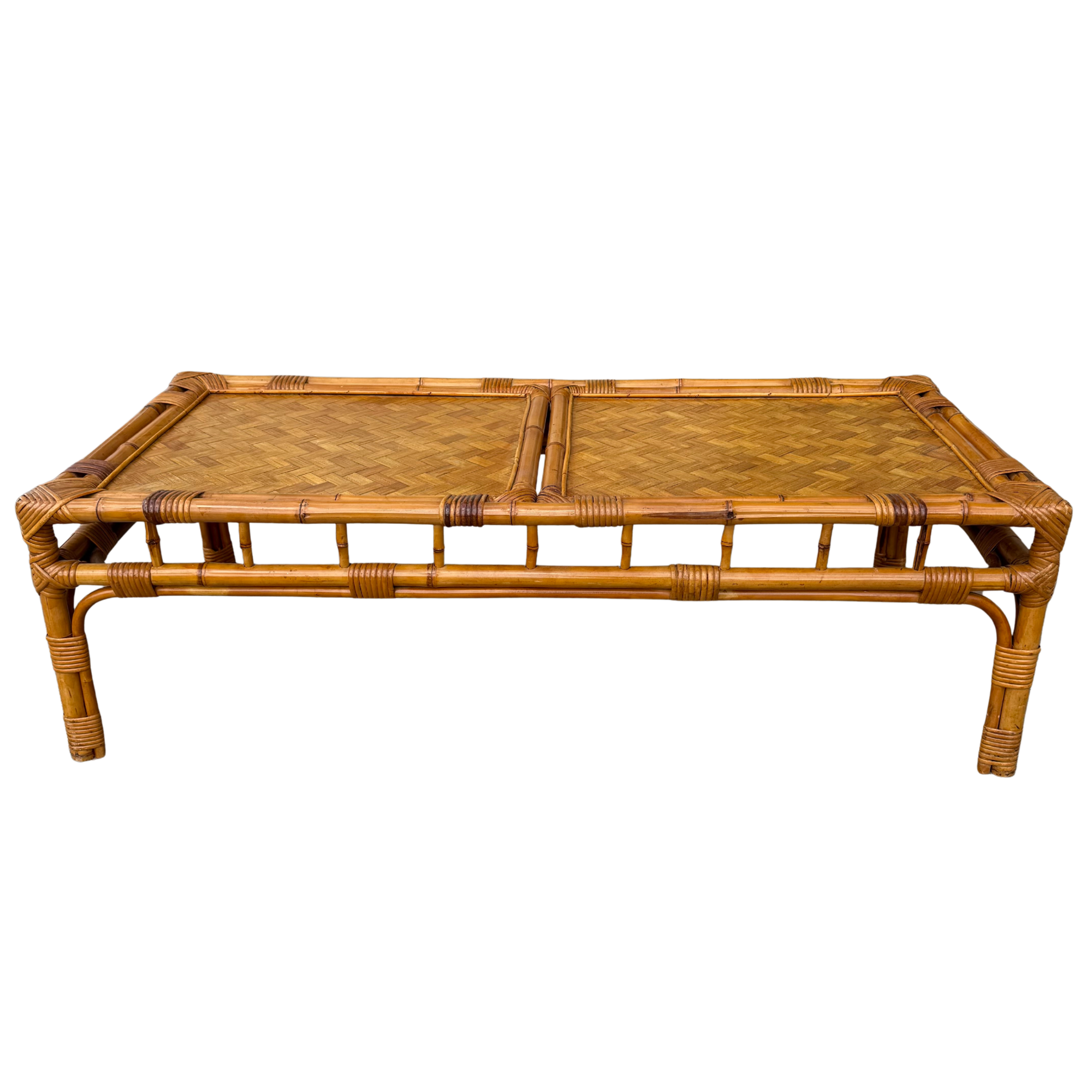 Vintage Bamboo & Woven Rattan Coffee Table