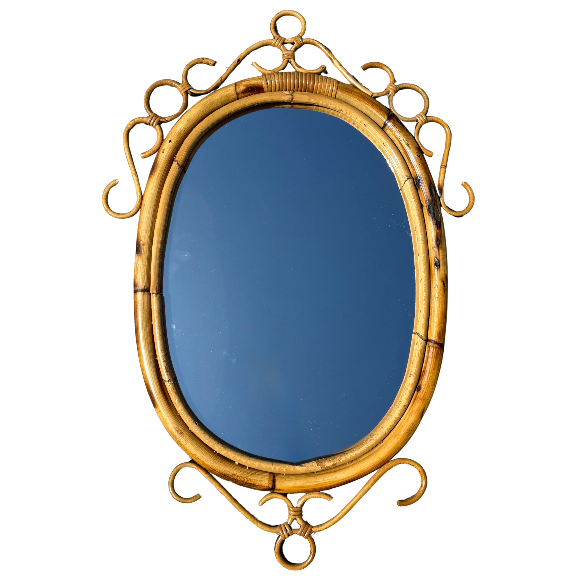 Vintage Italian Riviera Rattan Oval Mirror