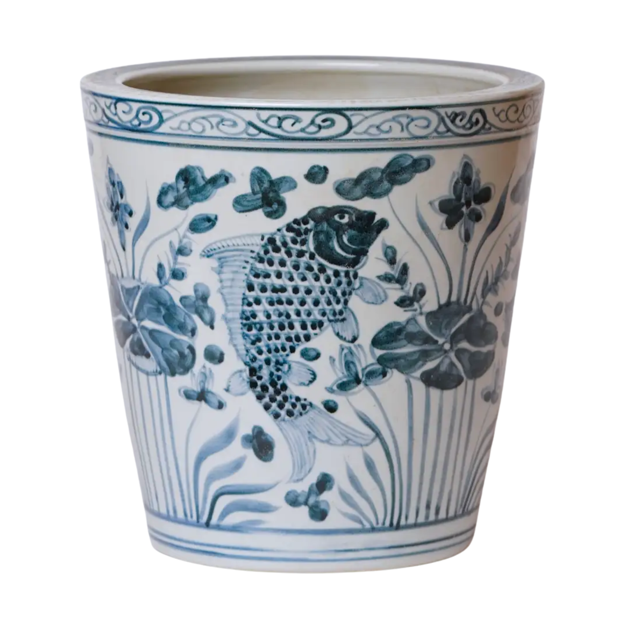 Blue & White River Fish Planter Pot