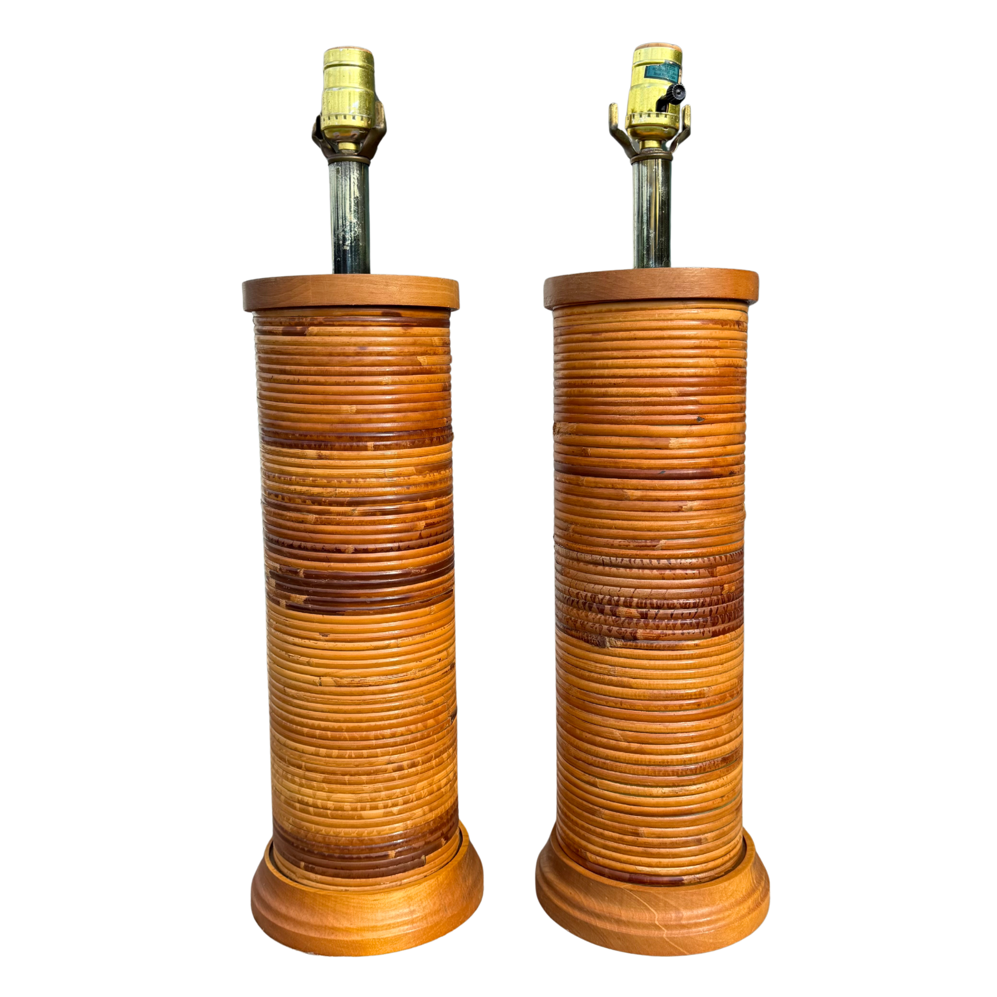 Vintage Rattan Wrapped Table Lamps – Pair