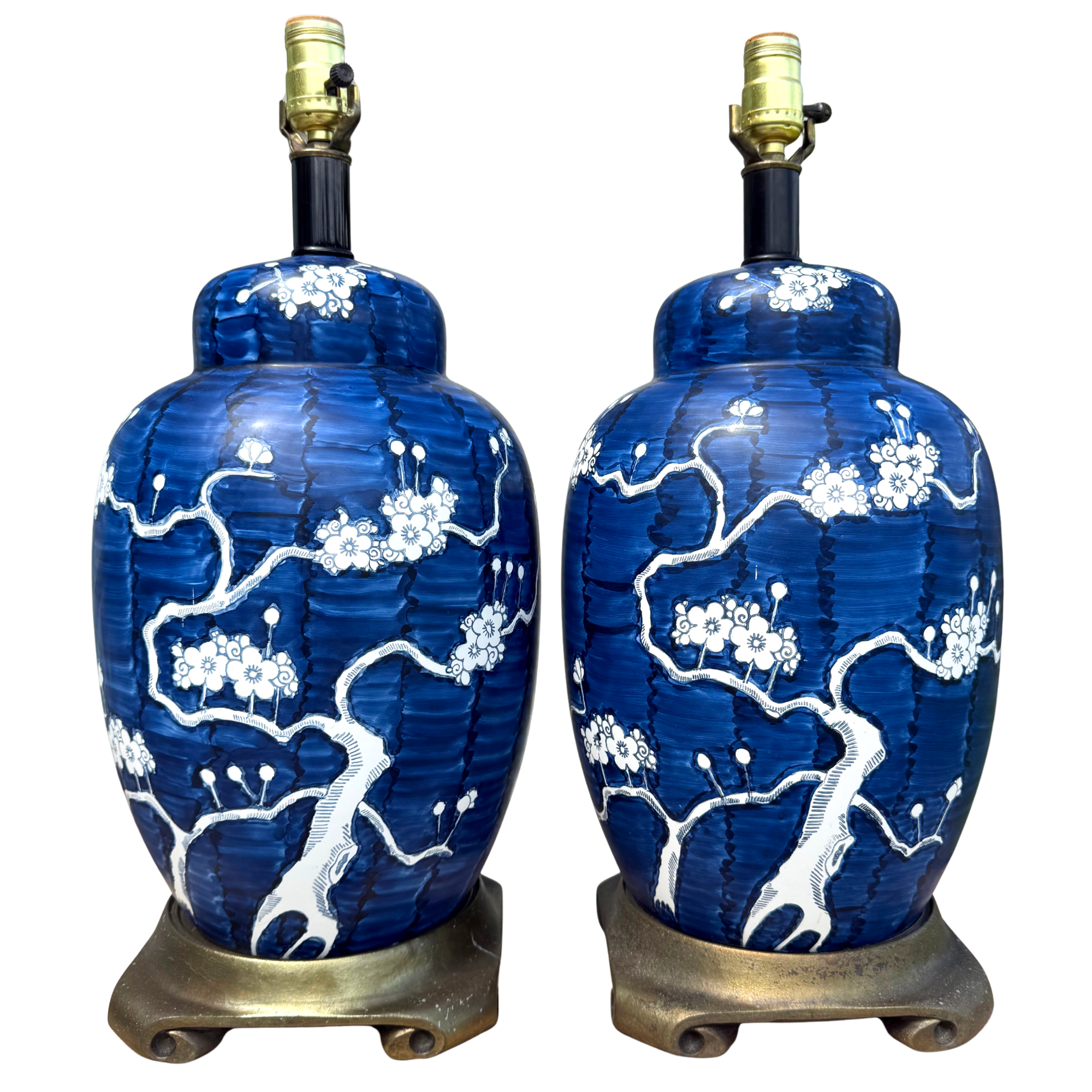 Vintage Blue & White Chinoiserie Ginger Jar Lamps - A Pair