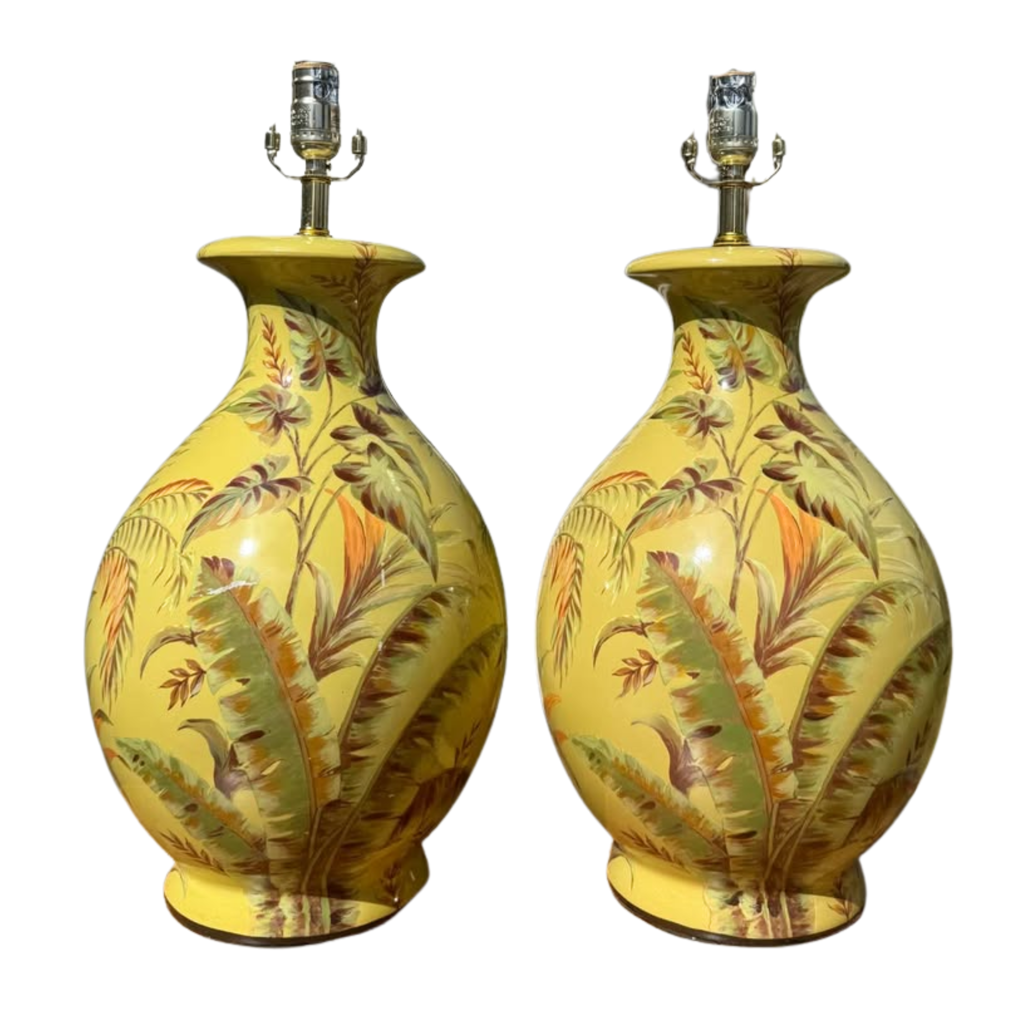 Vintage Tropical Banana Leaf Lamps - A Pair