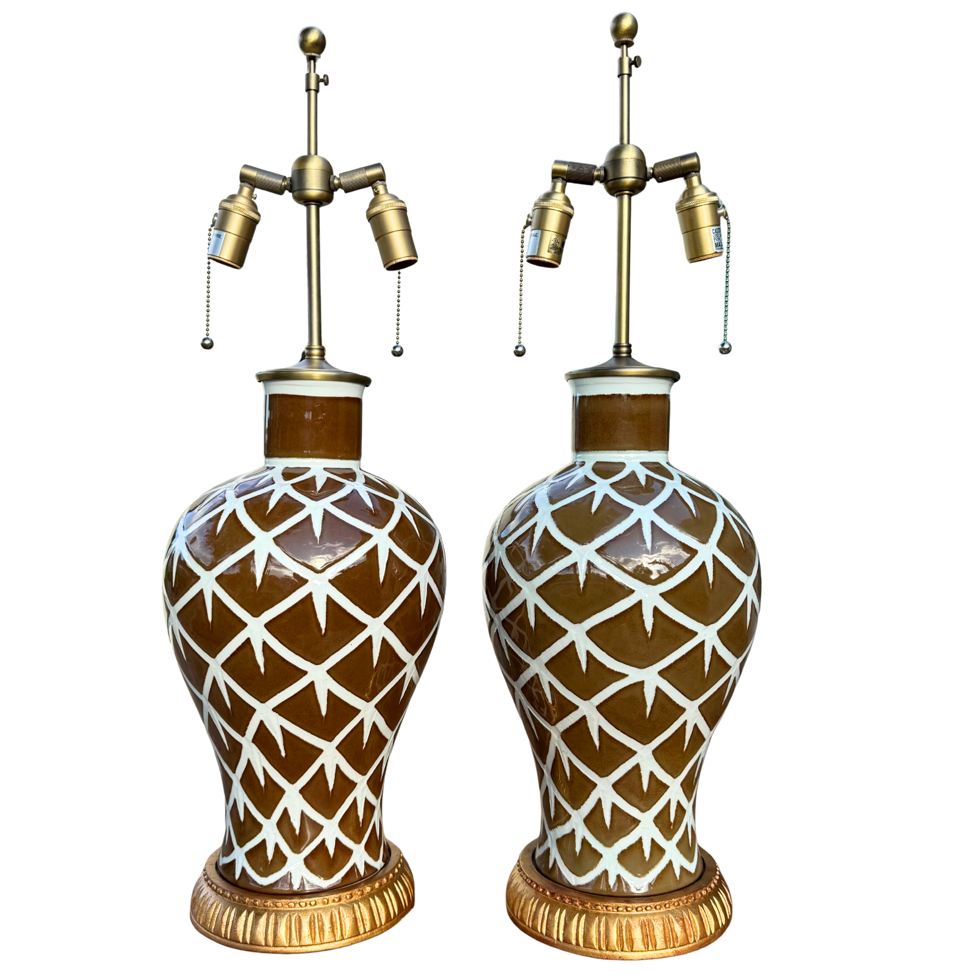 Bunny Williams Chicken Feather Ceramic Lamps - A Pair