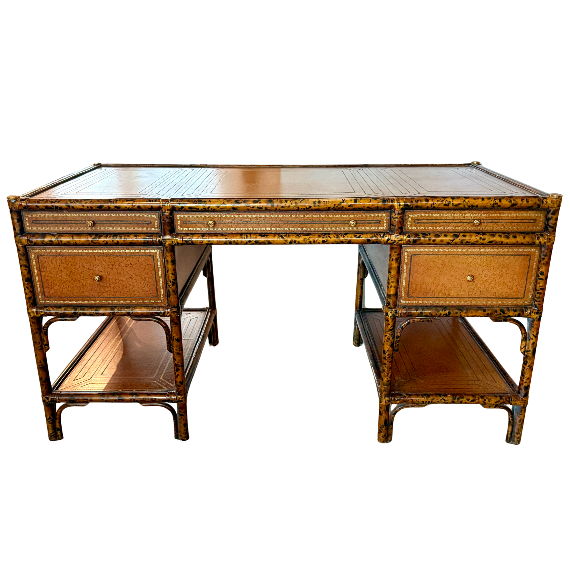 Vintage British Colonial Style Faux Bamboo Desk by Maitland-Smith