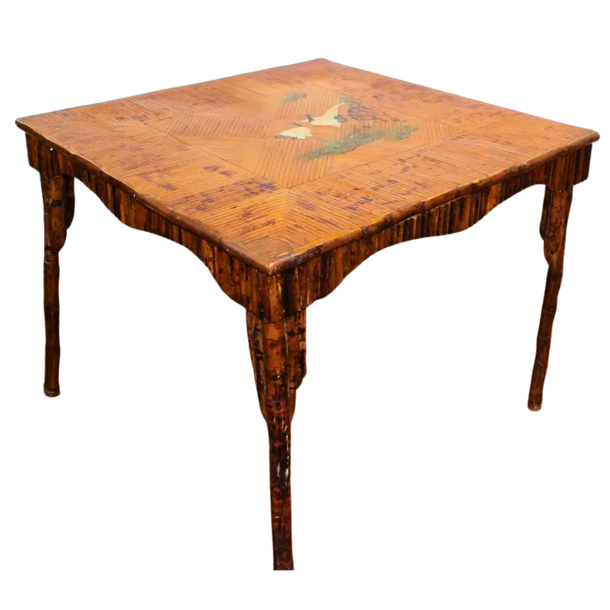 Antique Hand Painted Bamboo Game Table