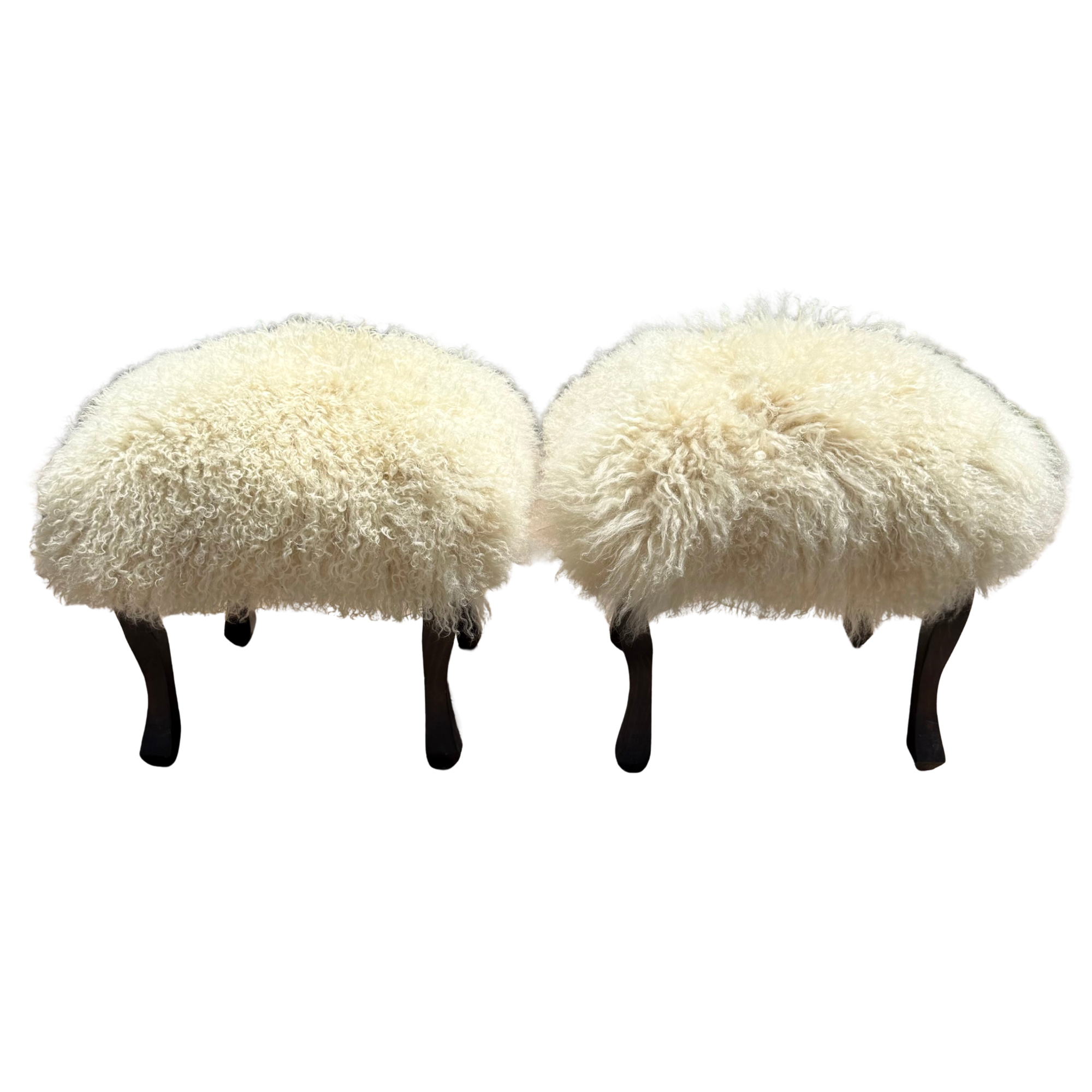 Tibetan Lamb Footstools / Ottomans - A Pair