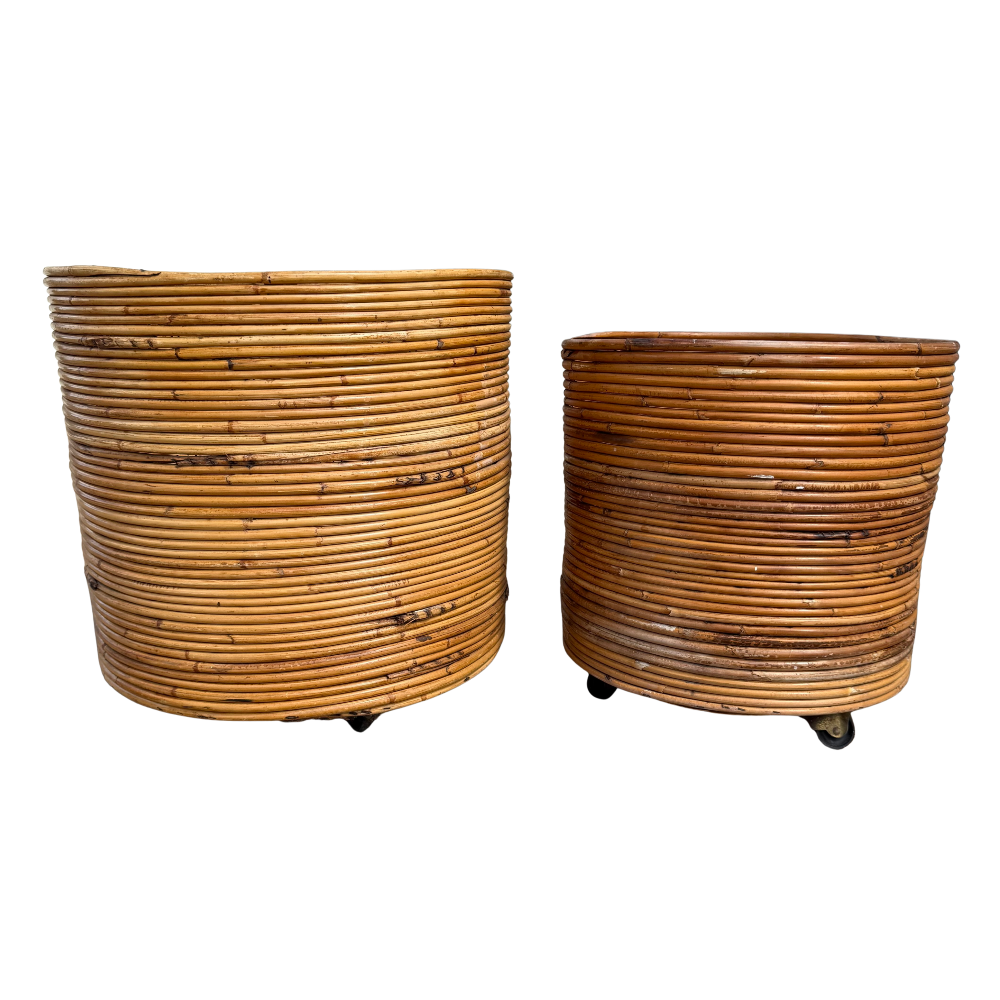 Vintage Pencil Reed Planters on Wheels