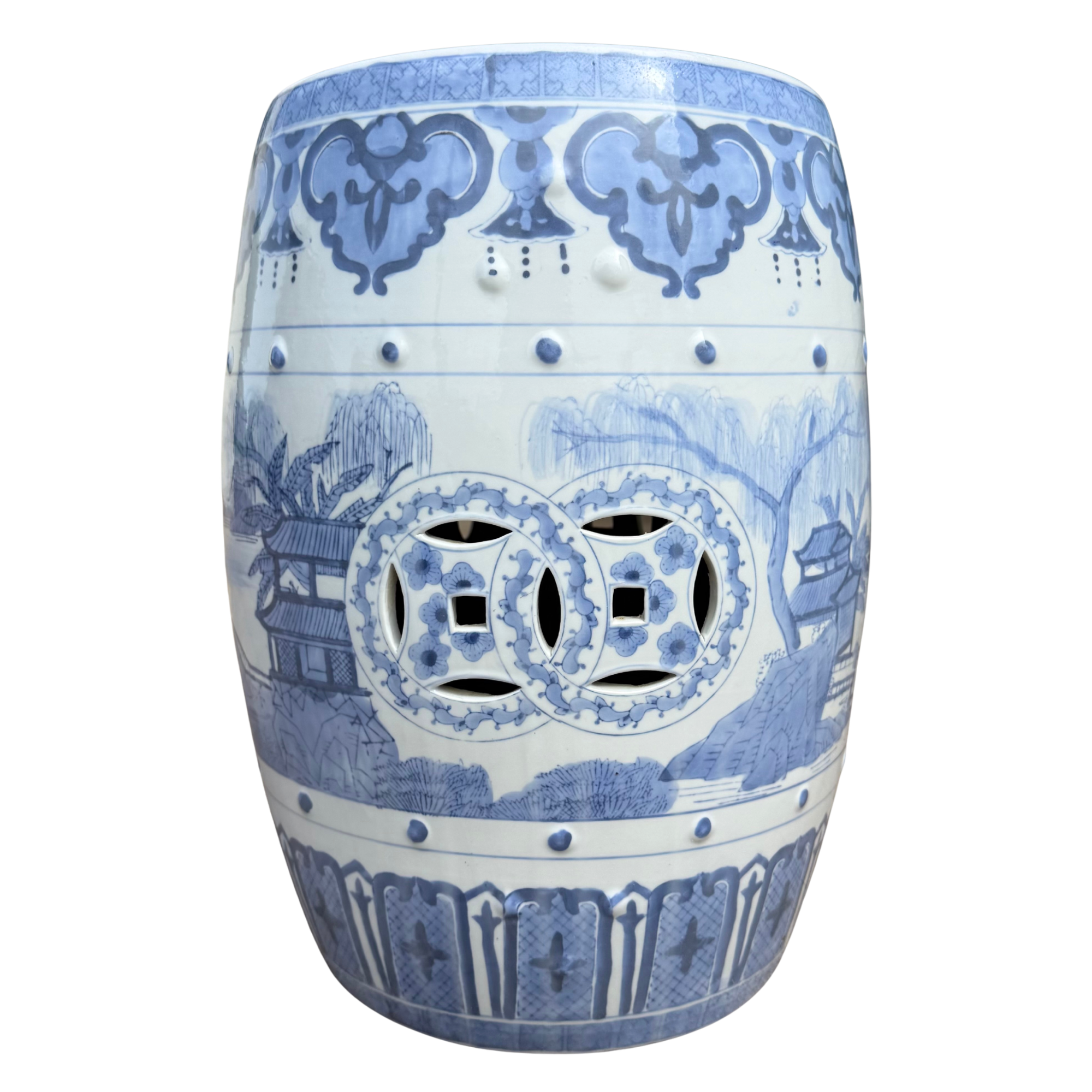 Vintage Blue & White Pagoda Garden Stool