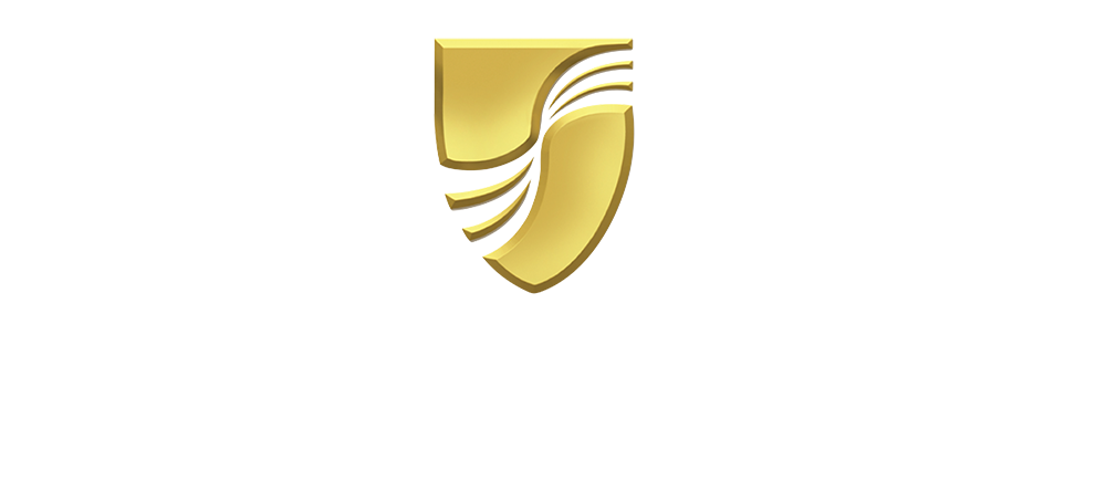 Gold and black logo with stylized USA map and curved lines