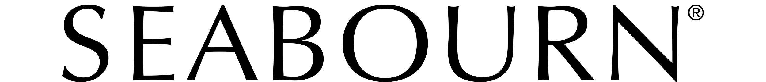 Logo of Seabourn, a luxury cruise line. The logo features the word 'SEABOURN' in a minimalist, thin font with a registered trademark symbol in the upper right corner.