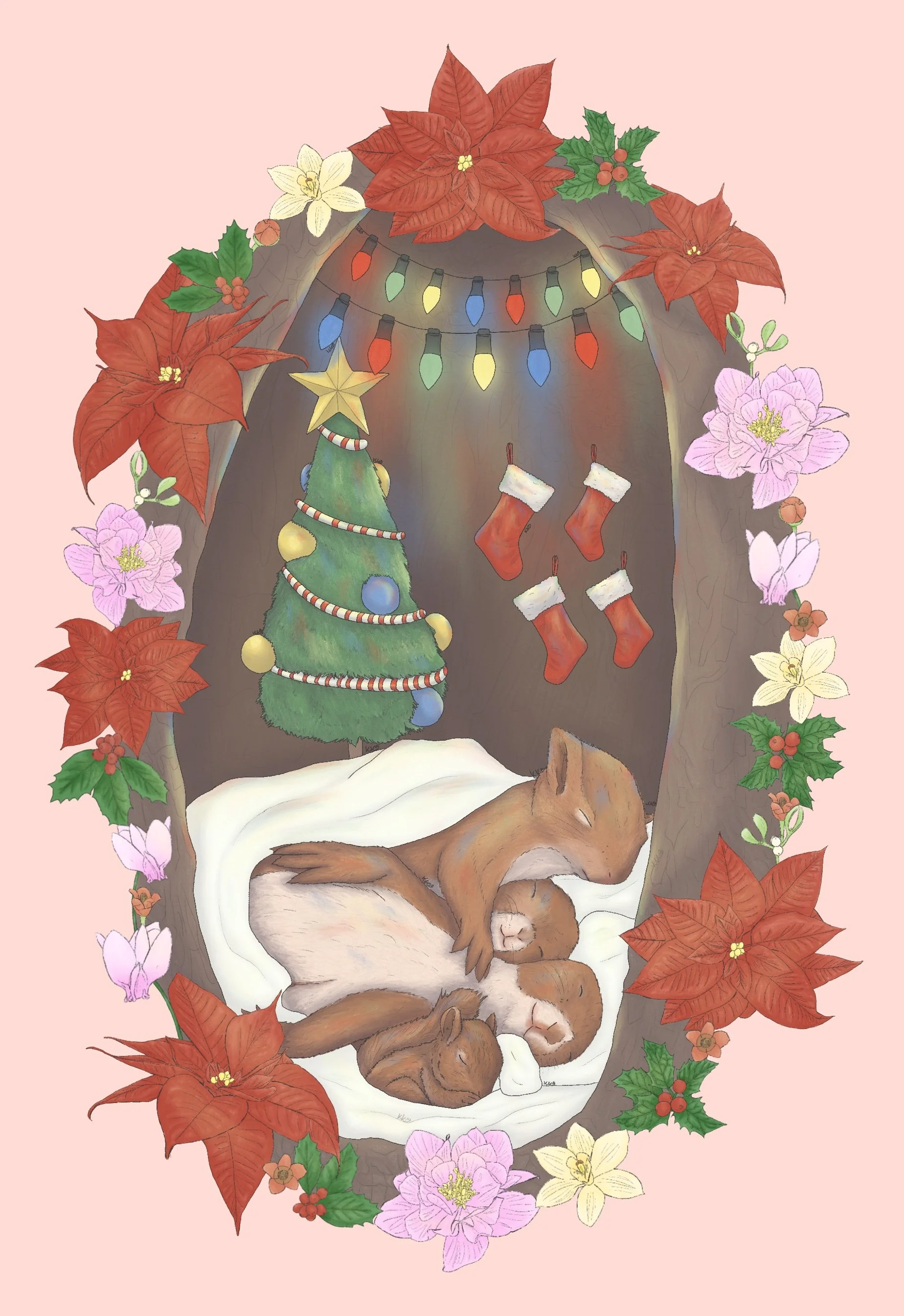 December, a cosy setting of squirrels on the night before Christmas. 