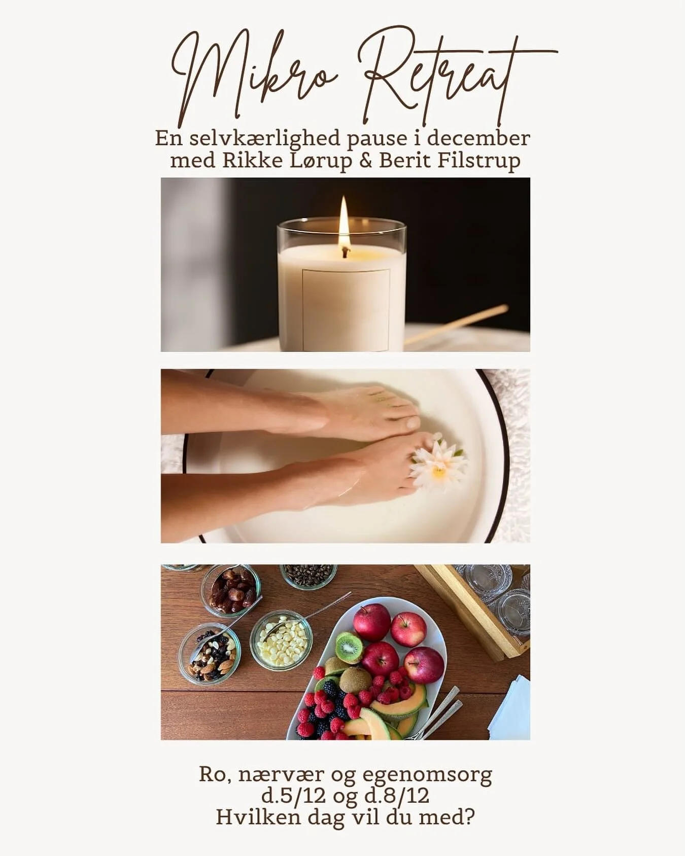 Giv dig selv en k&aelig;rlig pause midt i december-travlheden ✨

Kom med til Mikro Retreat med @rikkeloerup  og @beritfilstrup.dk i CUBEN i Skalbjerg (Fyn).

Her kan du lande i kroppen, finde ro og bare v&aelig;re.

Vi laver blide &oslash;velser, fod