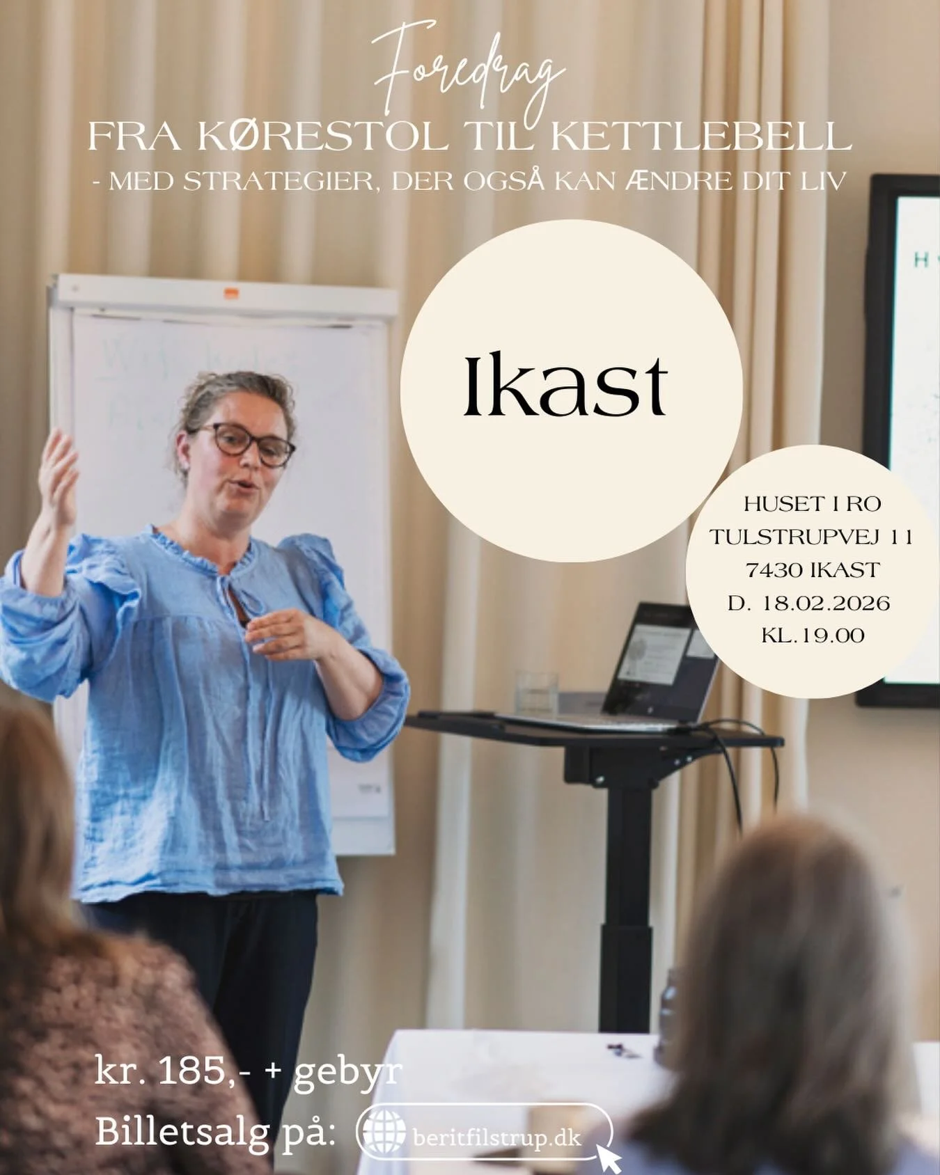 Foredrag: &ldquo;FRA K&Oslash;RESTOL TIL KETTLEBELL - med strategier, der ogs&aring; kan &aelig;ndre dit liv&rdquo;.

📍Huset I Ro, Ikast
🗓️ d.18.02.2026
⏰ kl.19.00
🎟️ 185,- excl. gebyr 

https://billet.eventbilletten.dk/event/foredrag-fra-krestol-