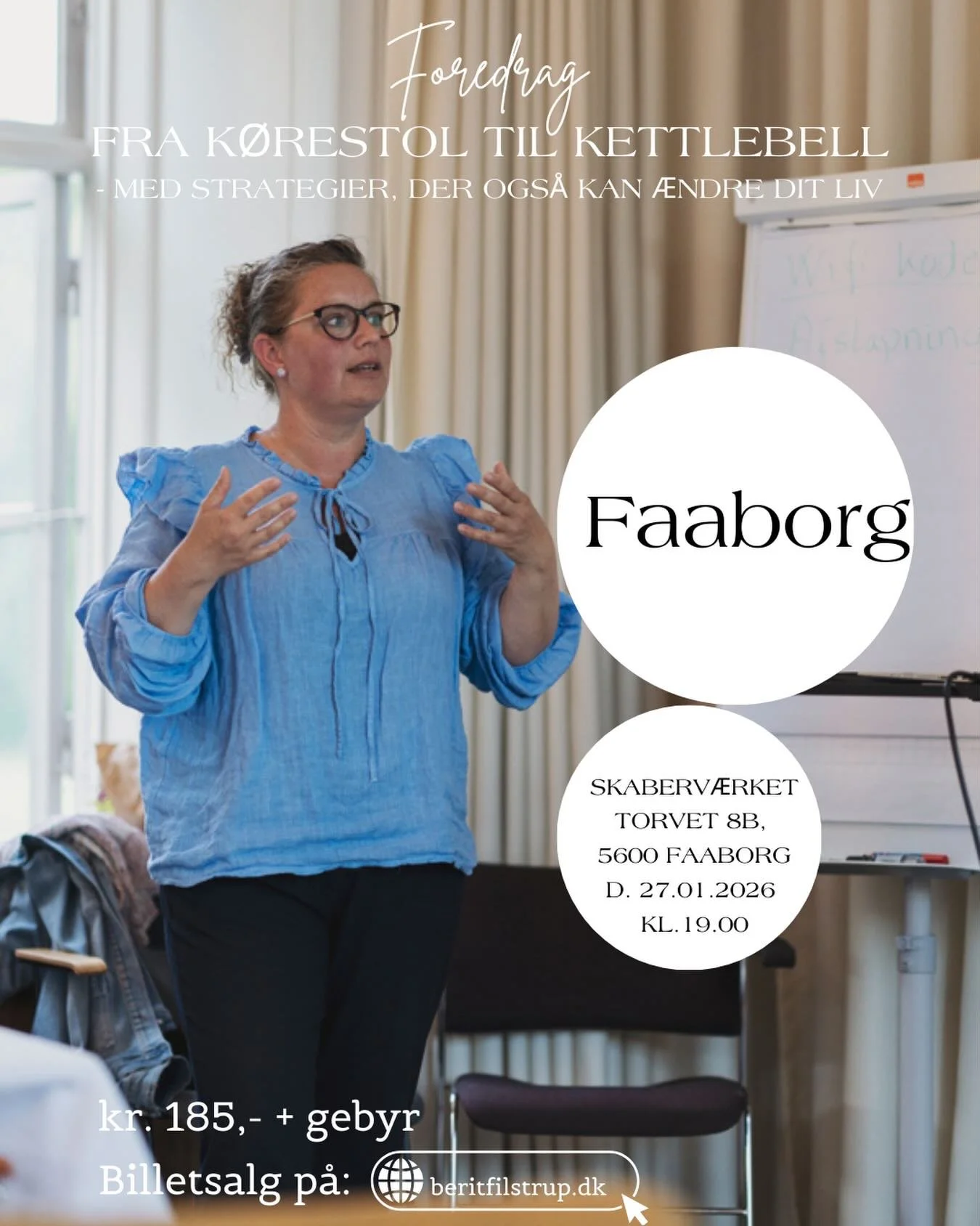 Foredrag: &ldquo;FRA K&Oslash;RESTOL TIL KETTLEBELL - med strategier, der ogs&aring; kan &aelig;ndre dit liv&rdquo;.

📍Skaberv&aelig;rket, Faaborg
🗓️ d.27.01.2026
⏰ kl.19.00
🎟️ 185,- excl. gebyr 

https://billet.eventbilletten.dk/event/foredrag-fr